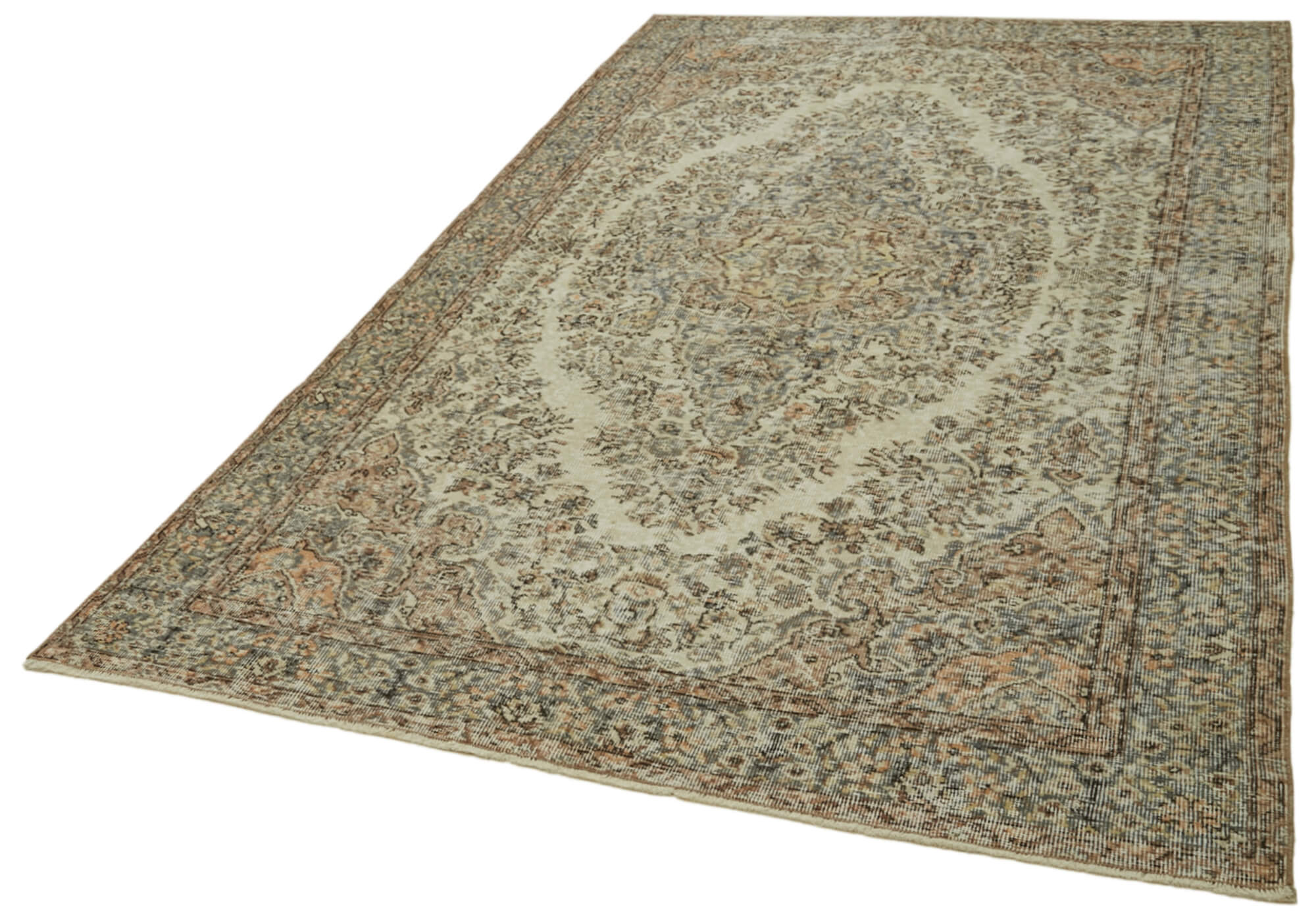 Handmade Wool Area Rug – Vintage Cotton Rug Beige 5'6'' x 9'2'' Classic Living Room Carpet