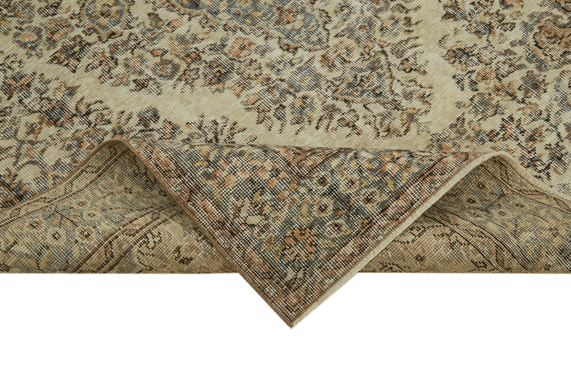 Handmade Wool Area Rug – Vintage Cotton Rug Beige 5'6'' x 9'2'' Classic Living Room Carpet