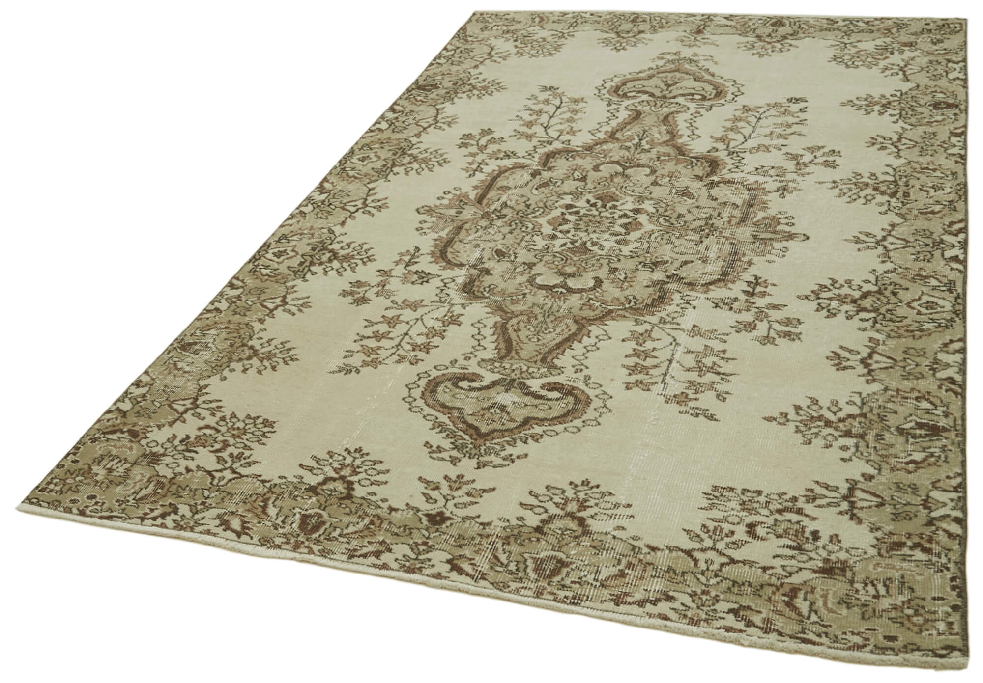 Vintage Handmade Area Rug - Beige Cotton Wool Carpet | Hand Knotted Turkish Vintage