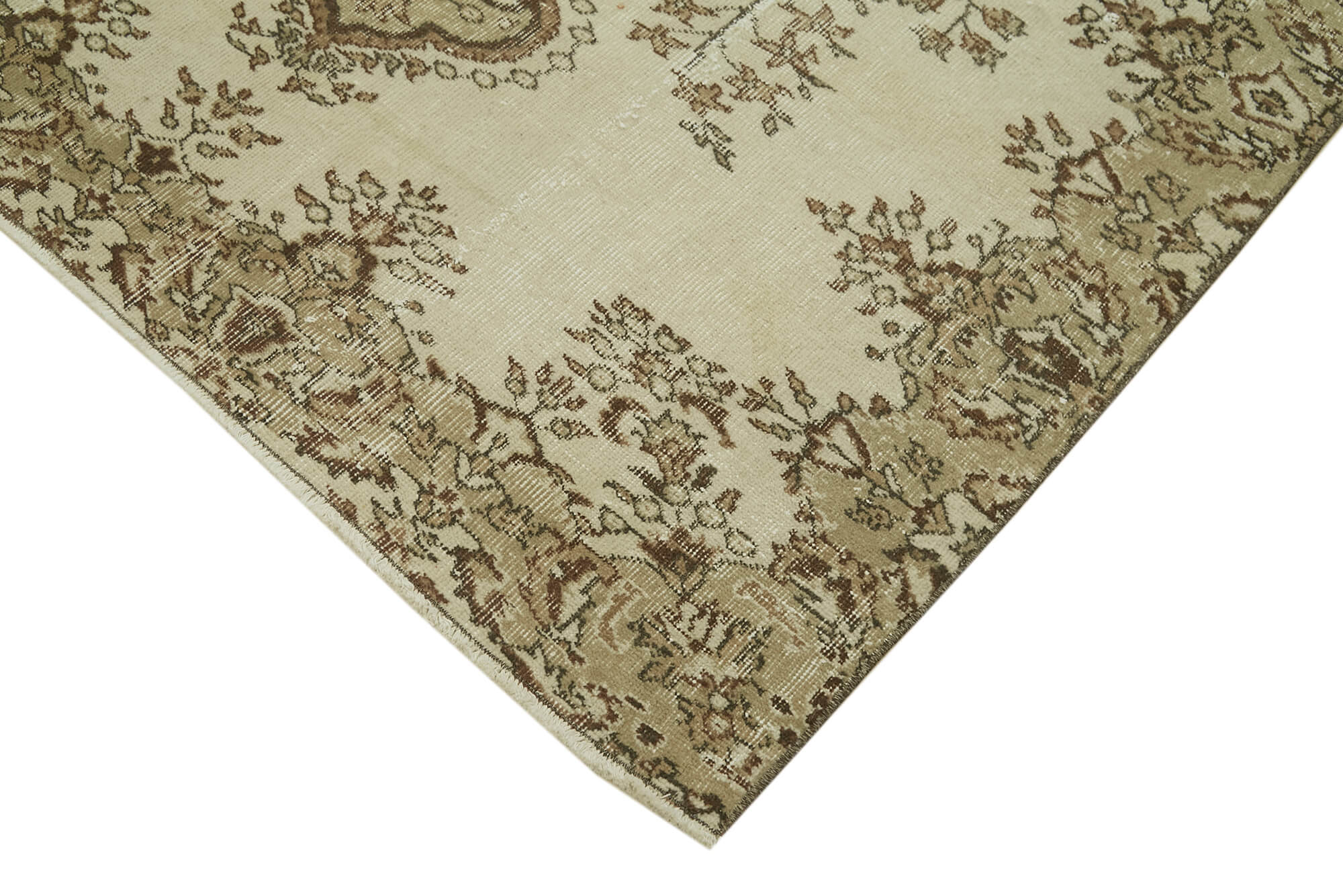 Vintage Handmade Area Rug - Beige Cotton Wool Carpet | Hand Knotted Turkish Vintage