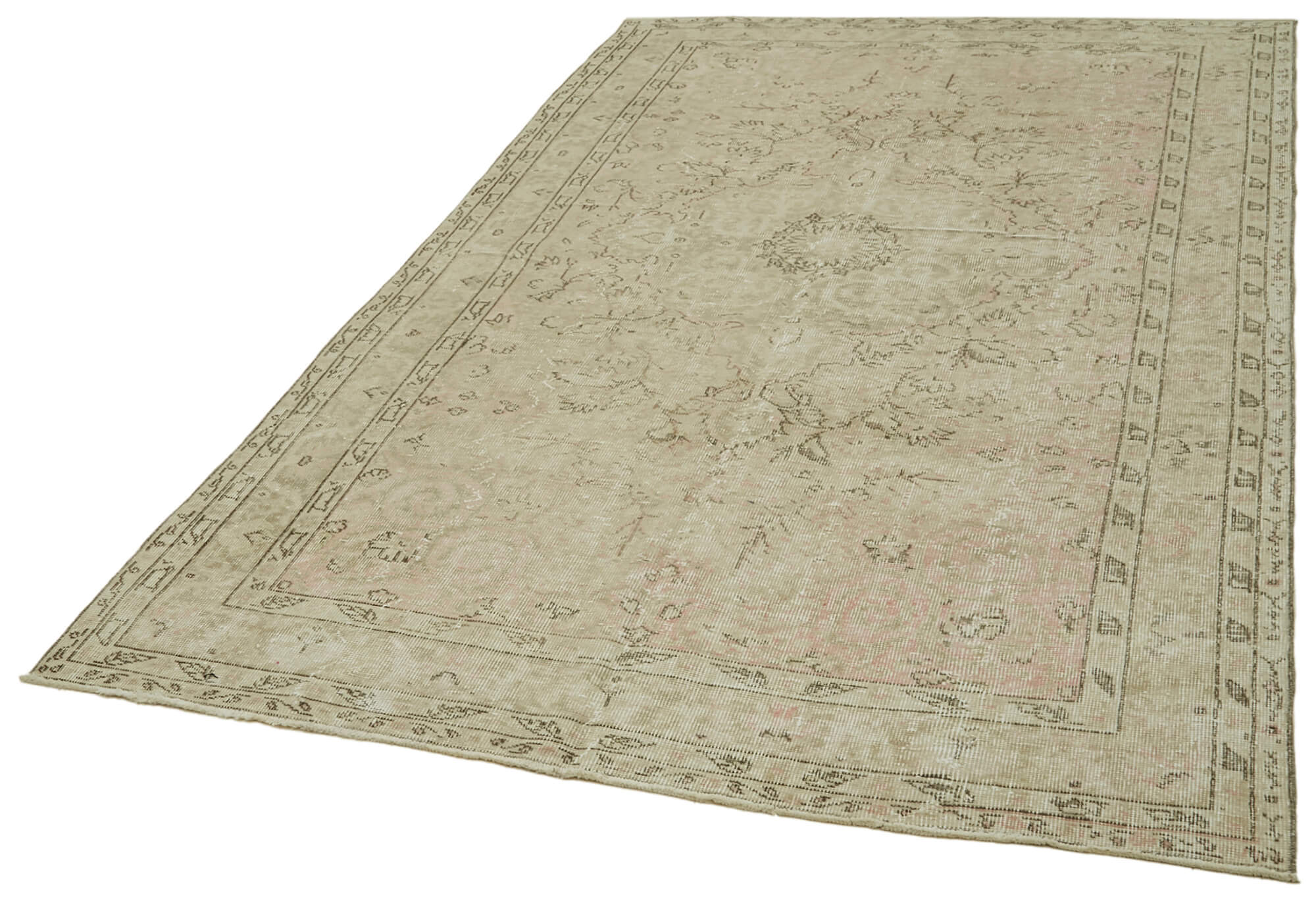 Handmade Wool Area Rug – Vintage Cotton Rug, Beige Wool Carpet 5'5''x8'11''