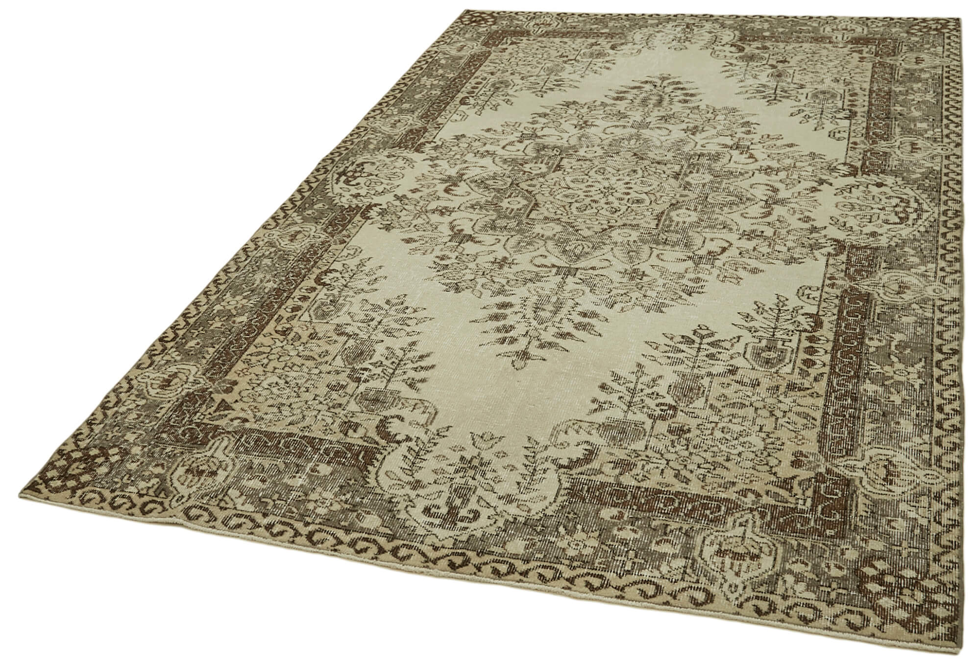 Handmade Vintage Area Rug – Neutral Beige Wool Cotton Rug 5'6''x8'7'' | Rustic Style