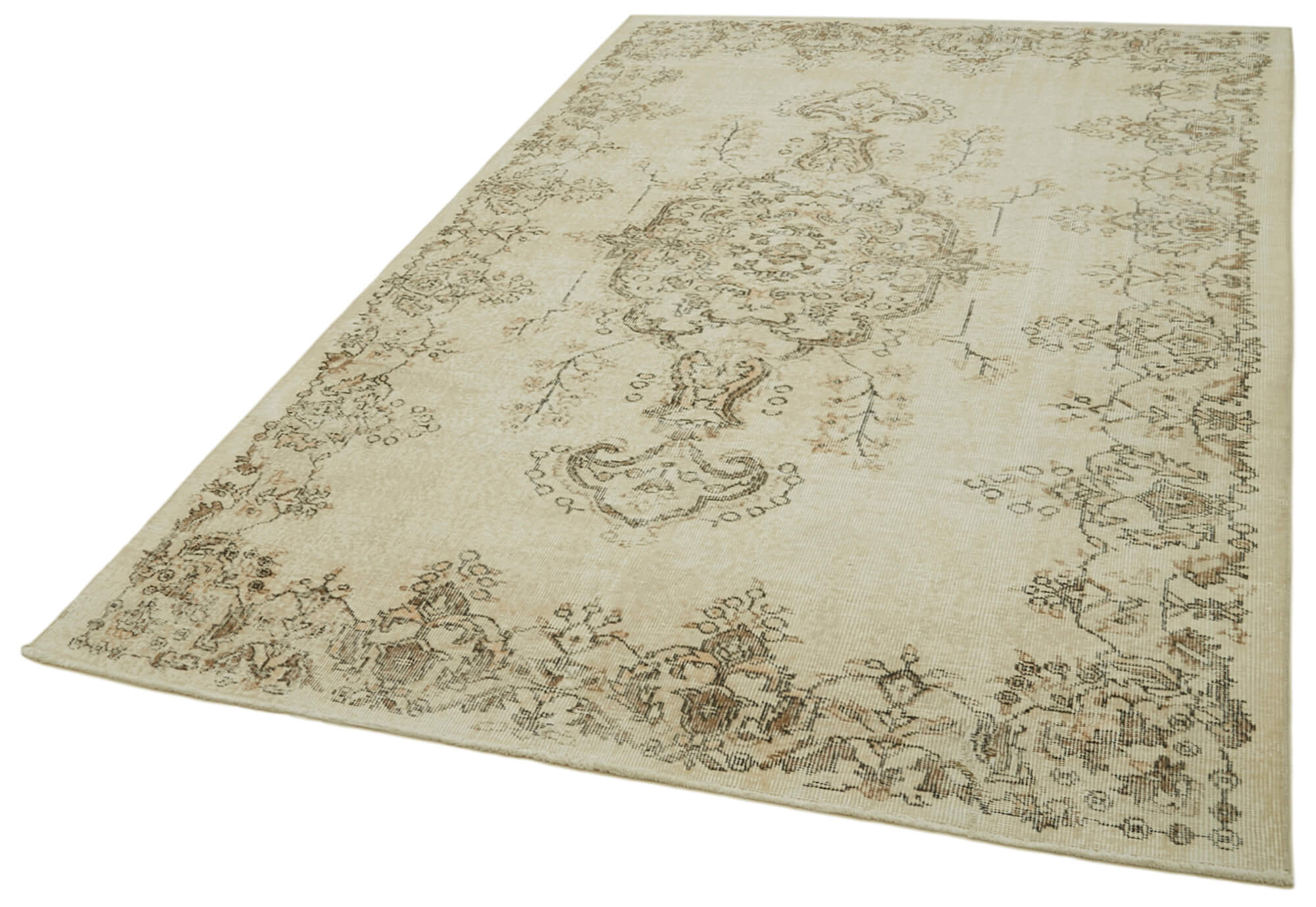 Handmade Vintage Area Rug – Beige Wool Carpet, Turkish Hand Knotted 5'8''x9'5''