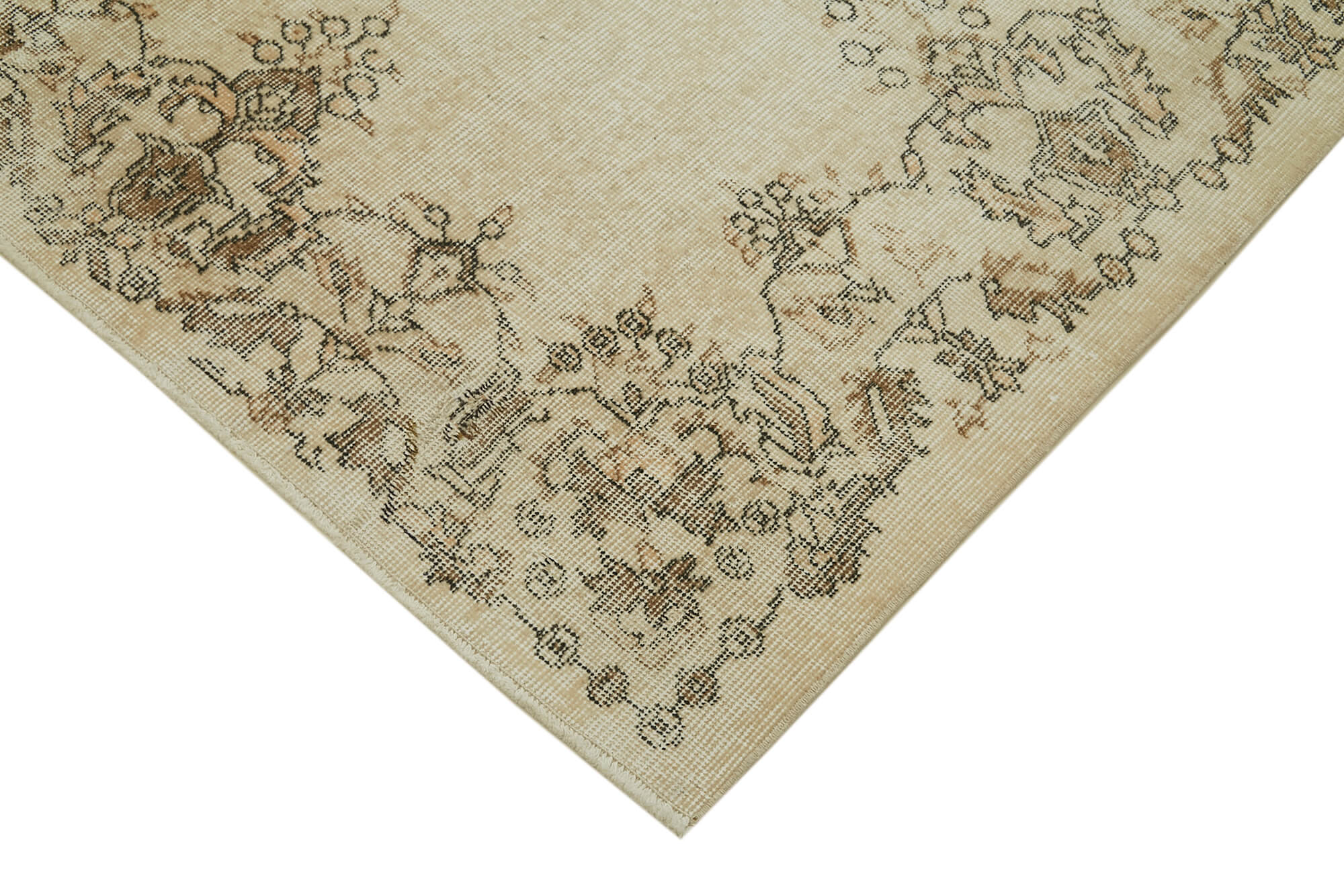 Handmade Vintage Area Rug – Beige Wool Carpet, Turkish Hand Knotted 5'8''x9'5''