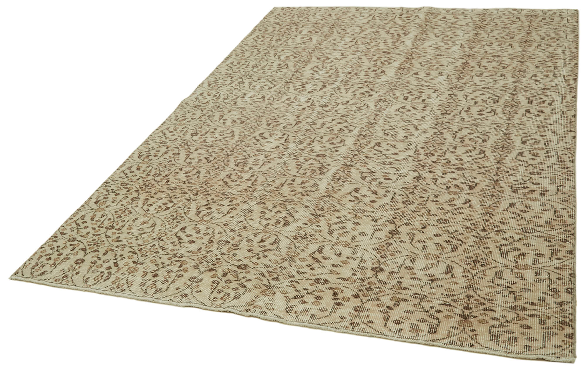 Handmade Vintage Area Rug – Beige Wool Carpet, Durable Cotton Carpet 5'9''x8'7''