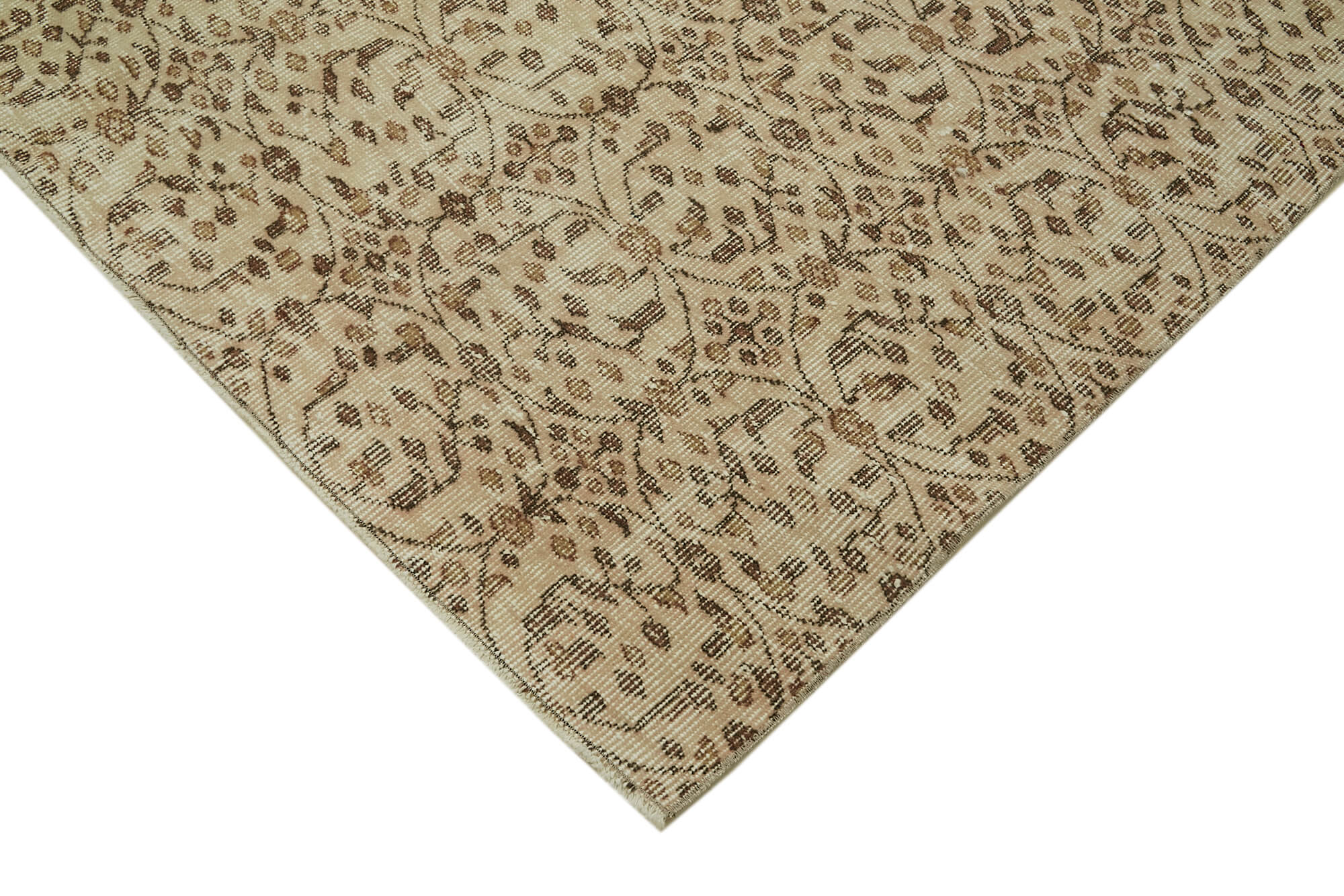 Handmade Vintage Area Rug – Beige Wool Carpet, Durable Cotton Carpet 5'9''x8'7''