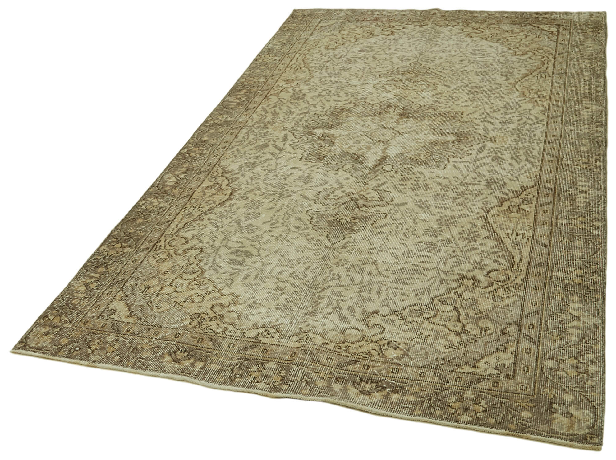 Handmade Wool Area Rug – Vintage Cotton Rug 4'8''x8'5'' | Neutral Beige Classic Carpet
