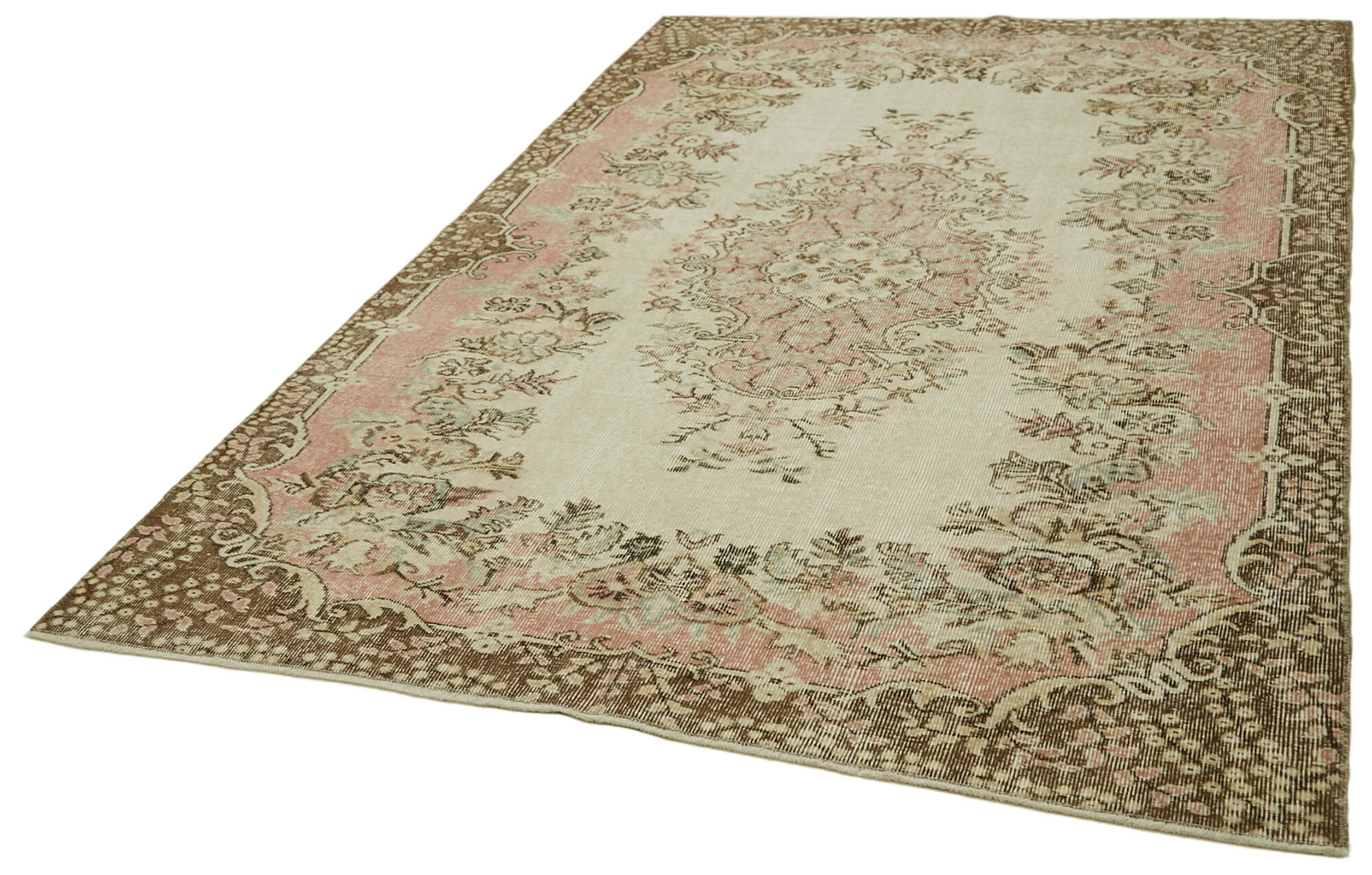 Handmade Wool Area Rug – Vintage Cotton Rug, Beige 5'6'' x 8'6'' Soft Floor Covering