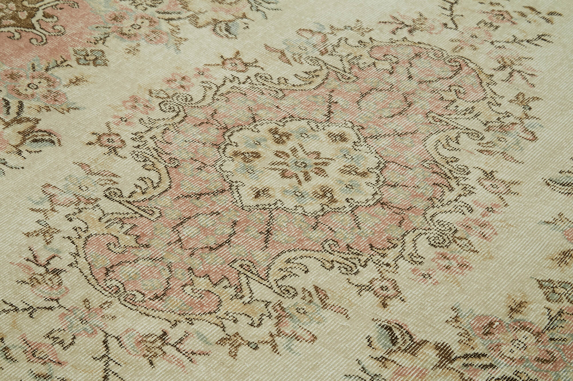 Handmade Wool Area Rug – Vintage Cotton Rug, Beige 5'6'' x 8'6'' Soft Floor Covering