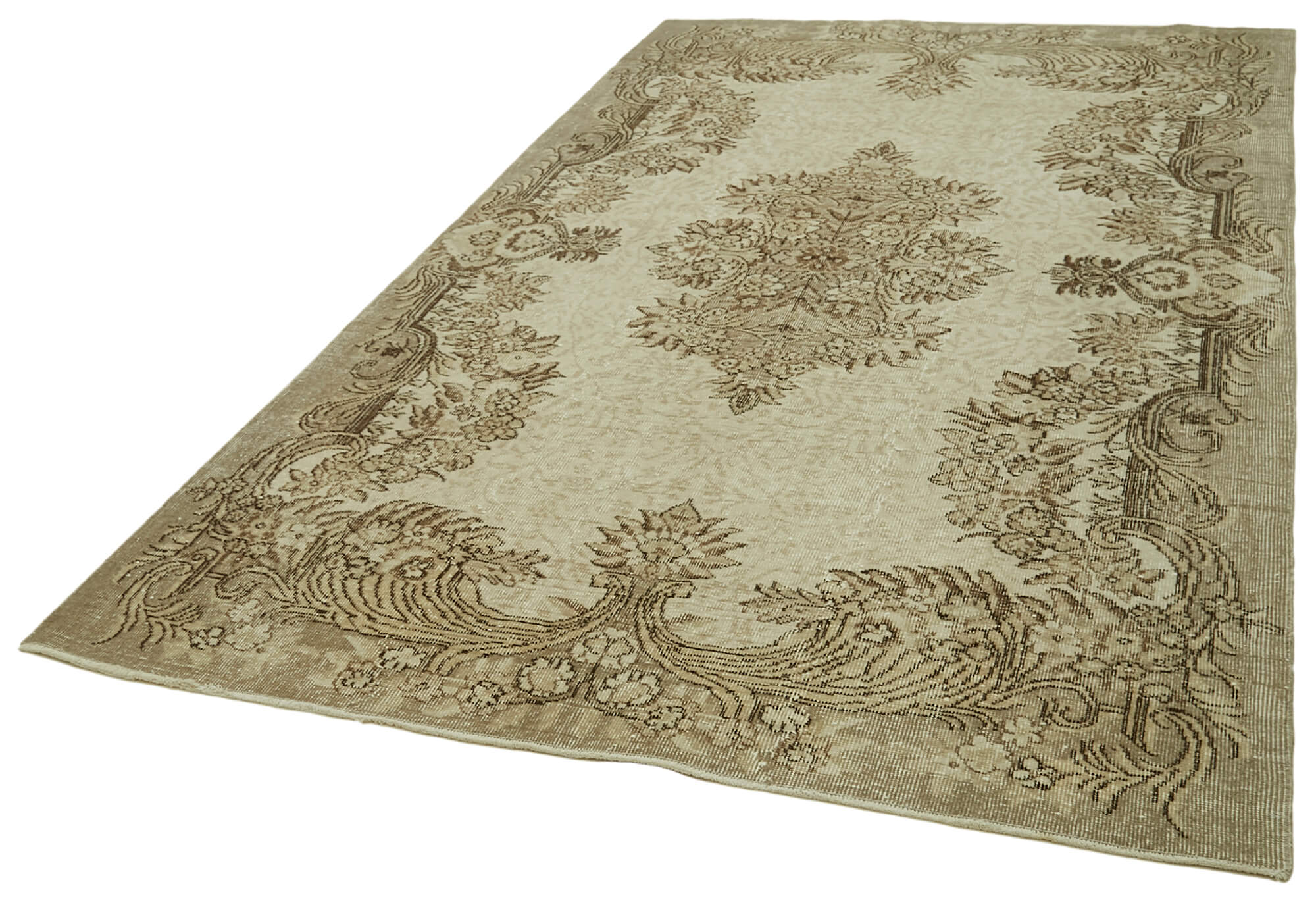 Handmade Wool Area Rug – Vintage Cotton Rug | Beige Turkish Wool Carpet 5'7''x9'2''