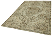 Handmade Vintage Area Rug – Beige Wool & Cotton, Traditional Hand Knotted Carpet 5'5''x8'8''