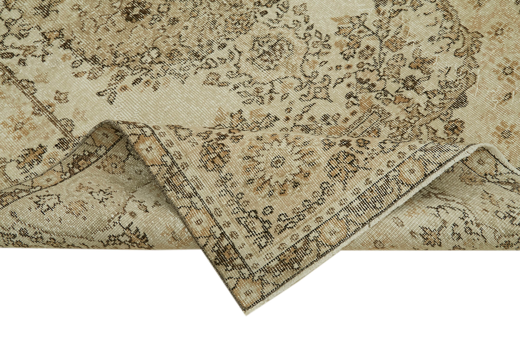 Handmade Vintage Area Rug – Beige Wool & Cotton, Traditional Hand Knotted Carpet 5'5''x8'8''