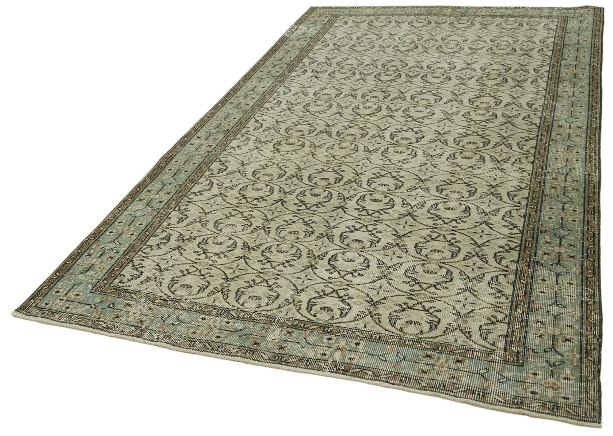 Handmade Wool Area Rug - Vintage Cotton Rug 5'6''x9'5'' Beige Neutral Color