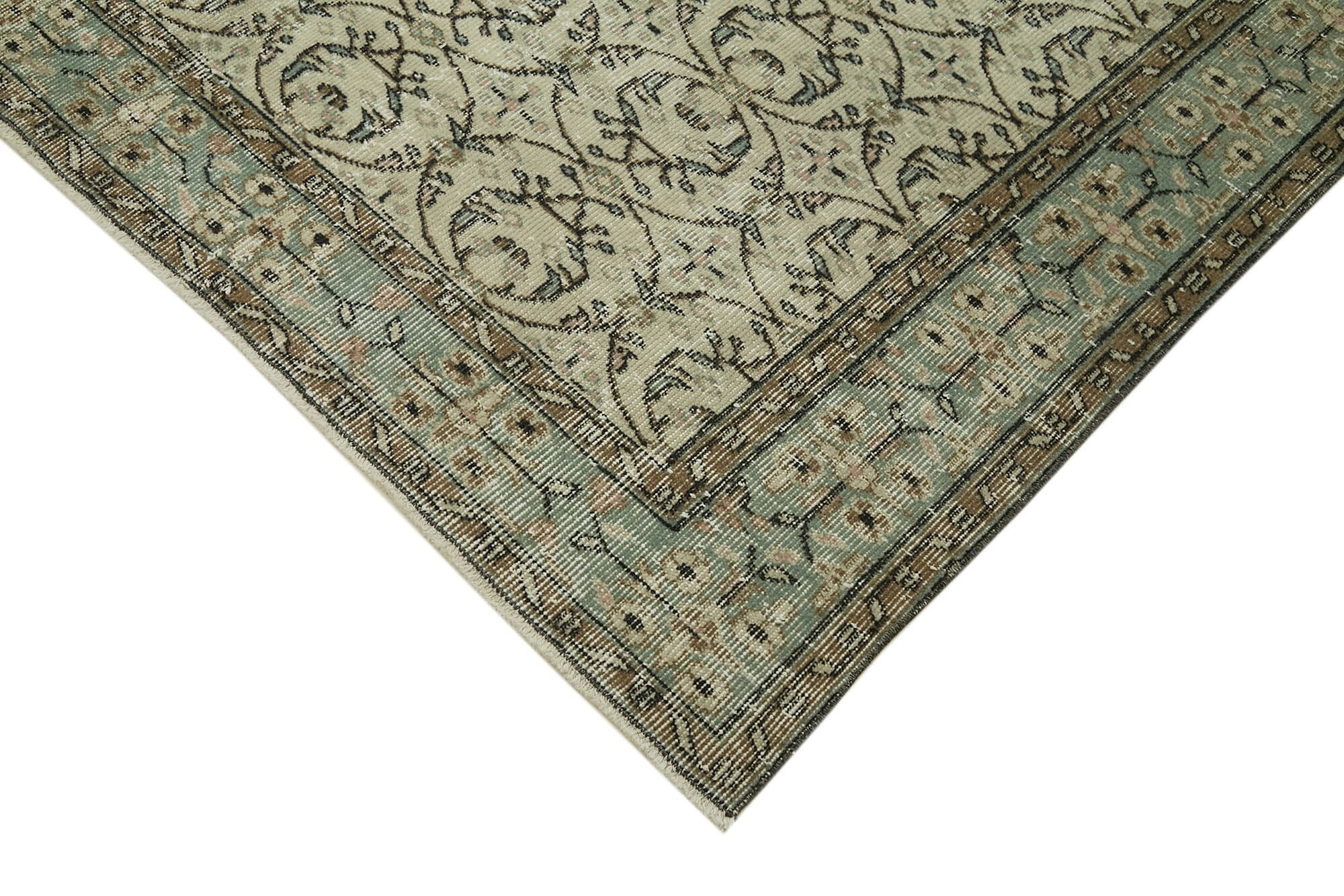 Handmade Wool Area Rug - Vintage Cotton Rug 5'6''x9'5'' Beige Neutral Color