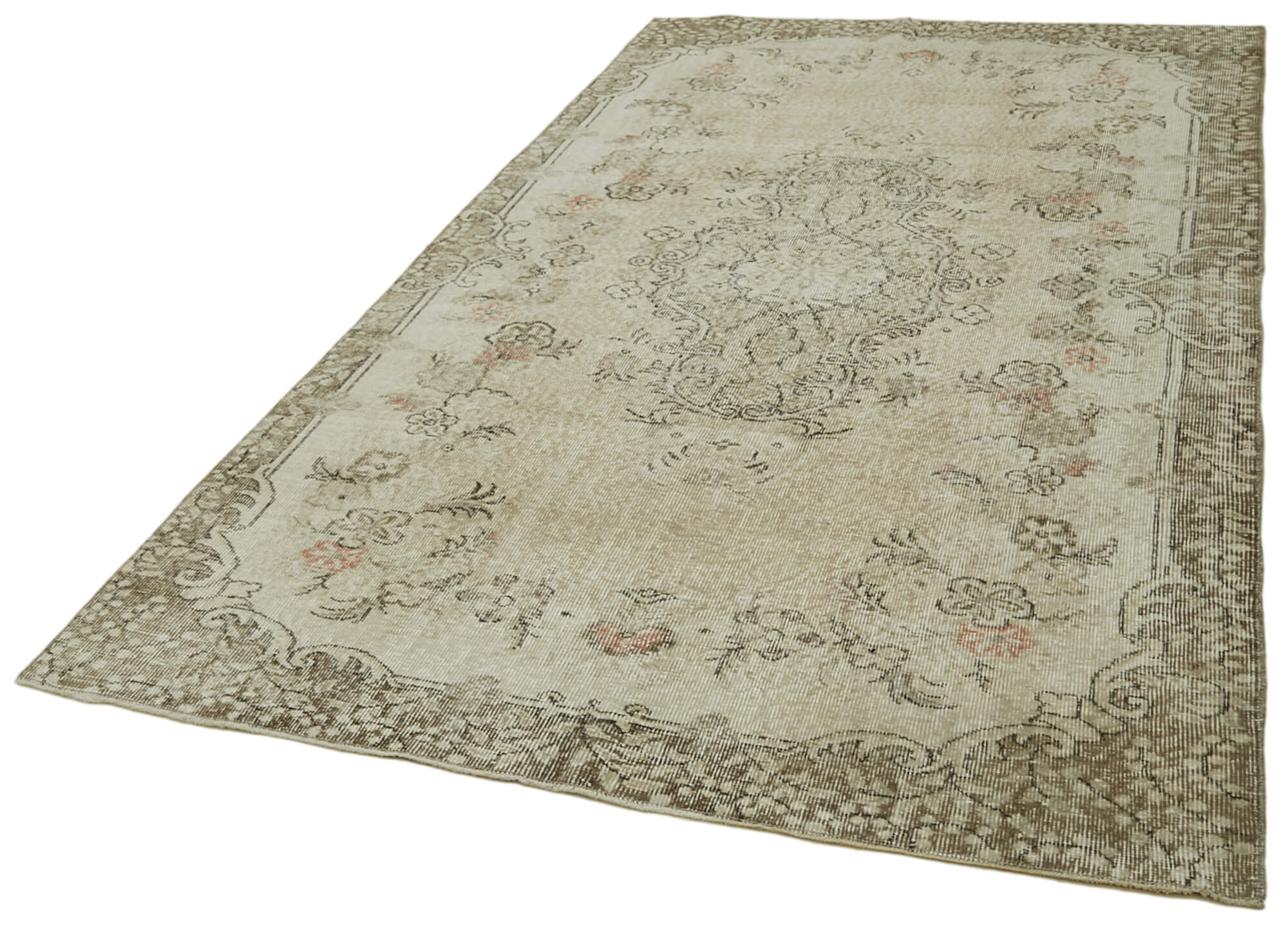 Vintage Wool Area Rug – Handmade Cotton Rug | Turkish Vintage Carpet 5'2''x8'11'' Beige