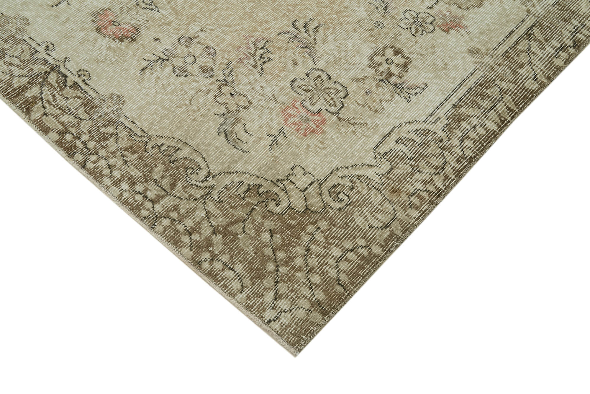 Vintage Wool Area Rug – Handmade Cotton Rug | Turkish Vintage Carpet 5'2''x8'11'' Beige