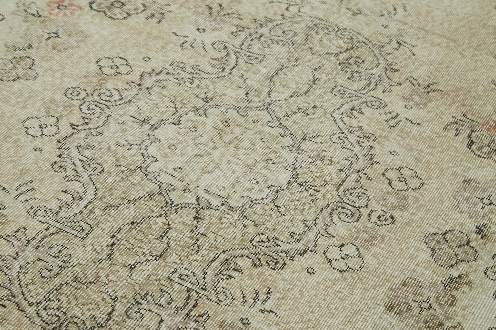 Vintage Wool Area Rug – Handmade Cotton Rug | Turkish Vintage Carpet 5'2''x8'11'' Beige