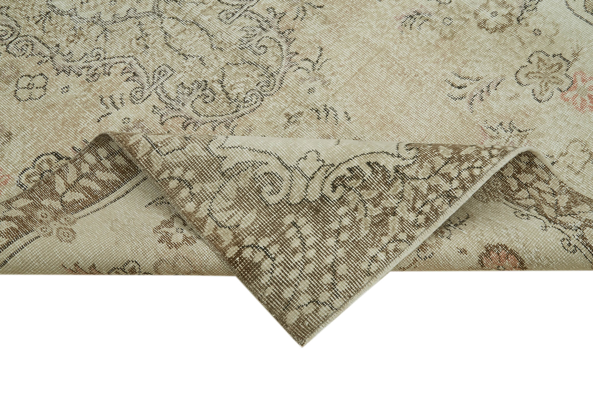 Vintage Wool Area Rug – Handmade Cotton Rug | Turkish Vintage Carpet 5'2''x8'11'' Beige