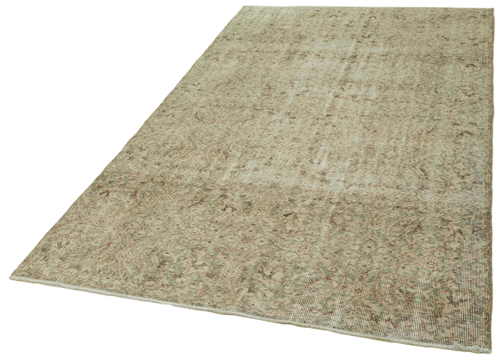 Vintage Cotton Wool Rug - Handmade Area Rug 5'1'' x 8'11'' | Durable Neutral Beige Carpet