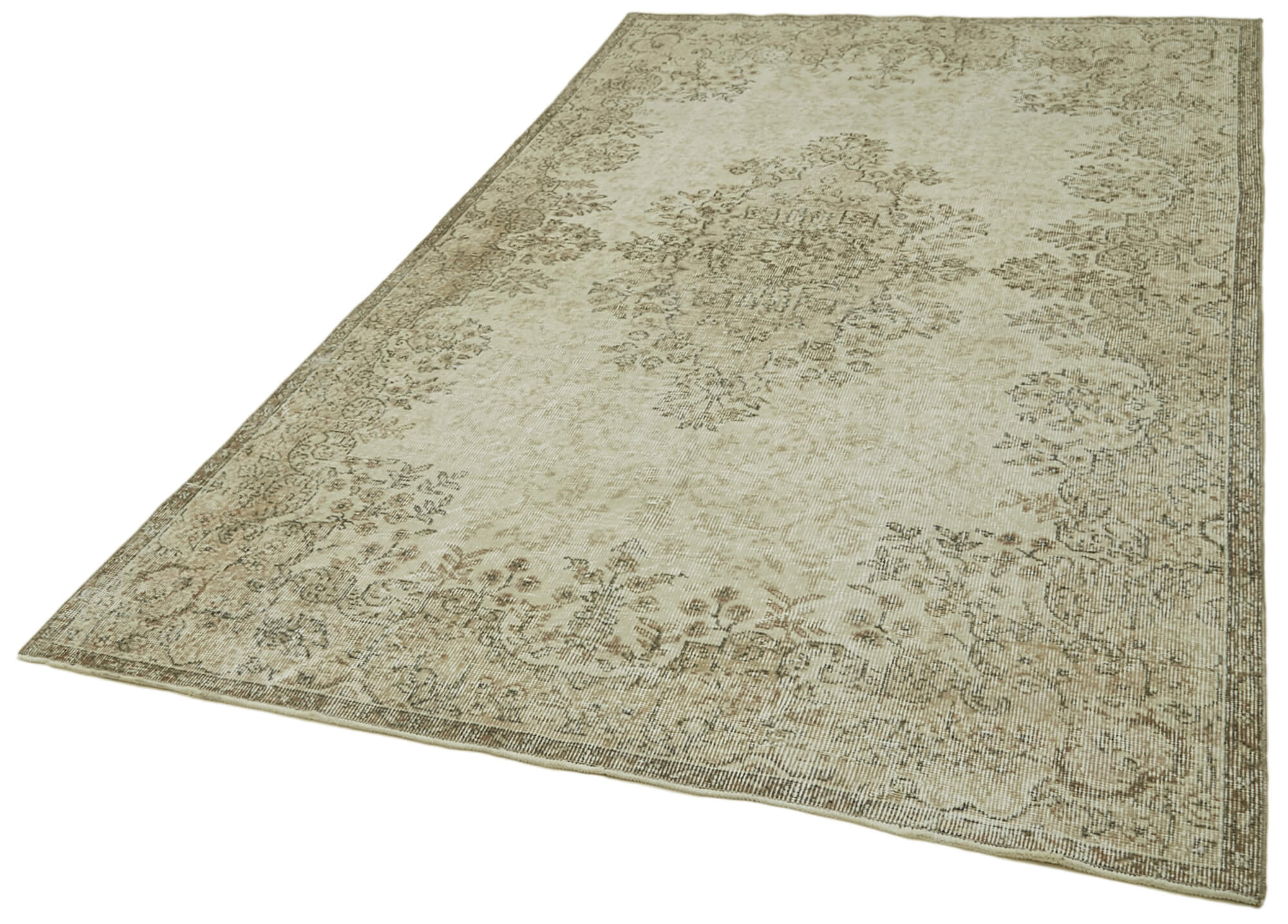 Handmade Vintage Area Rug – Beige Wool Rug 5x8 | Turkish Hand Knotted Carpet