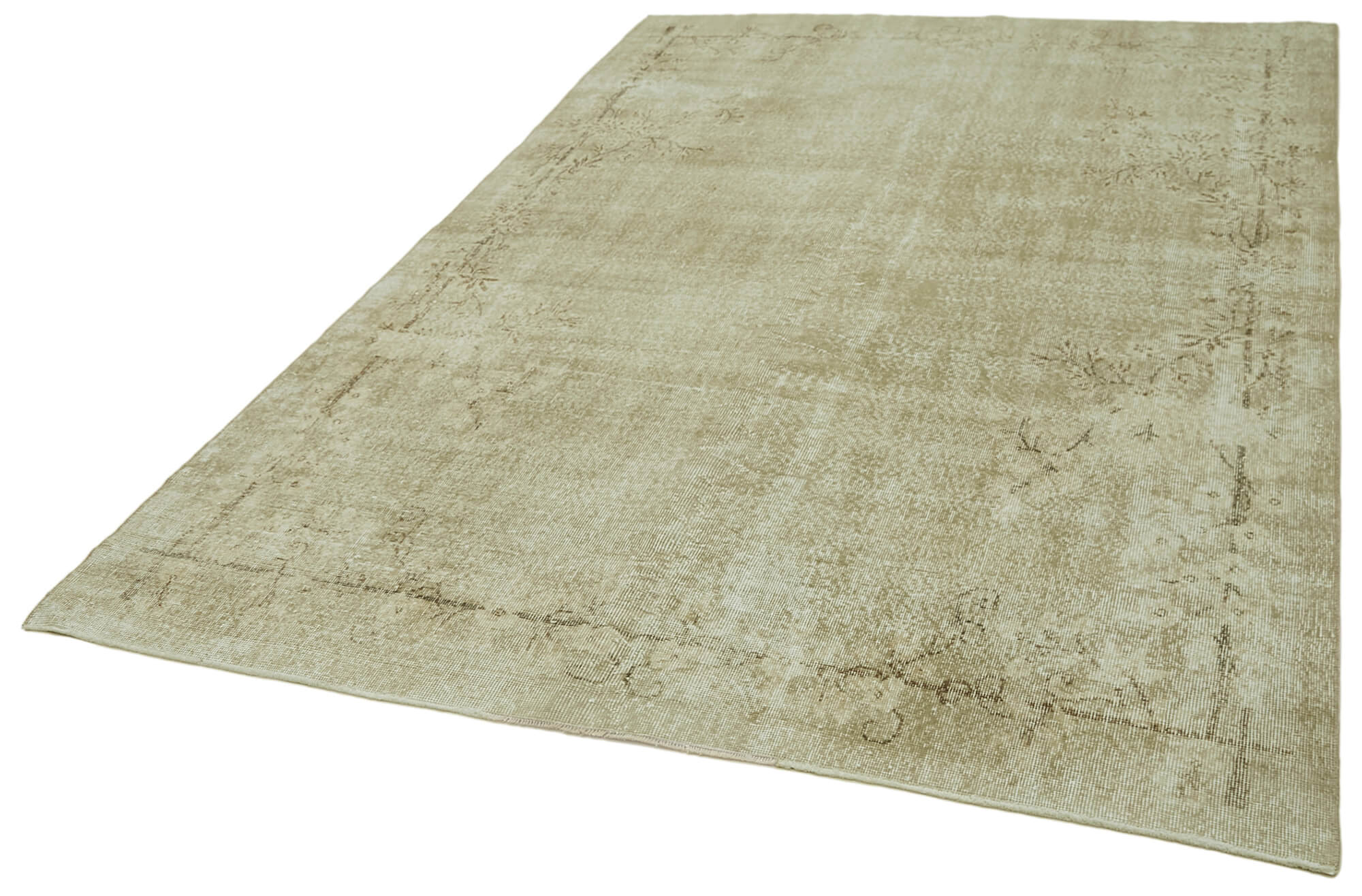 Handmade Vintage Area Rug – Beige Wool Carpet, Turkish Cotton Rug 6'2''x9'5''