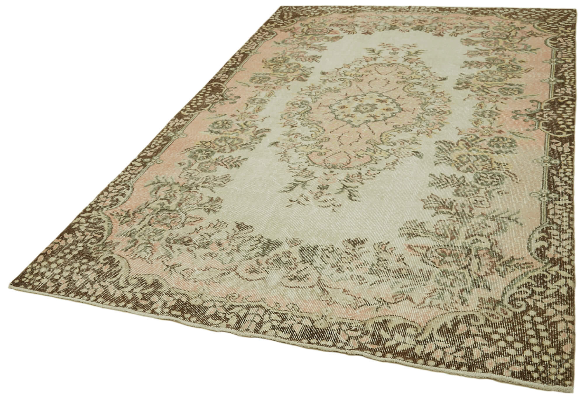 Handmade Vintage Area Rug - Beige Wool Carpet 5'7'' x 9'2'' Soft Cotton Blend