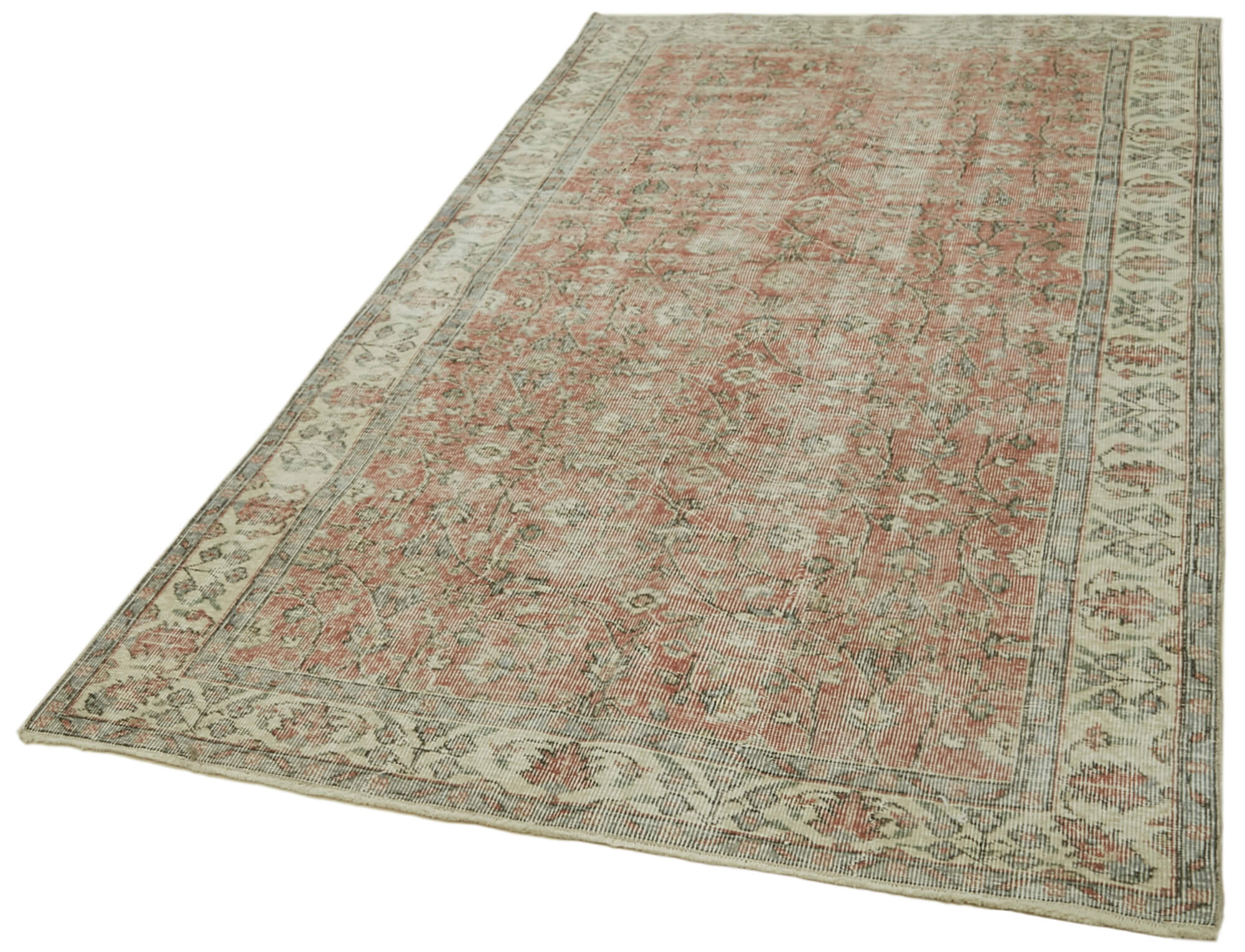 Handmade Wool Area Rug – Vintage Cotton Rug, Neutral Beige, 4'9''x8'4''
