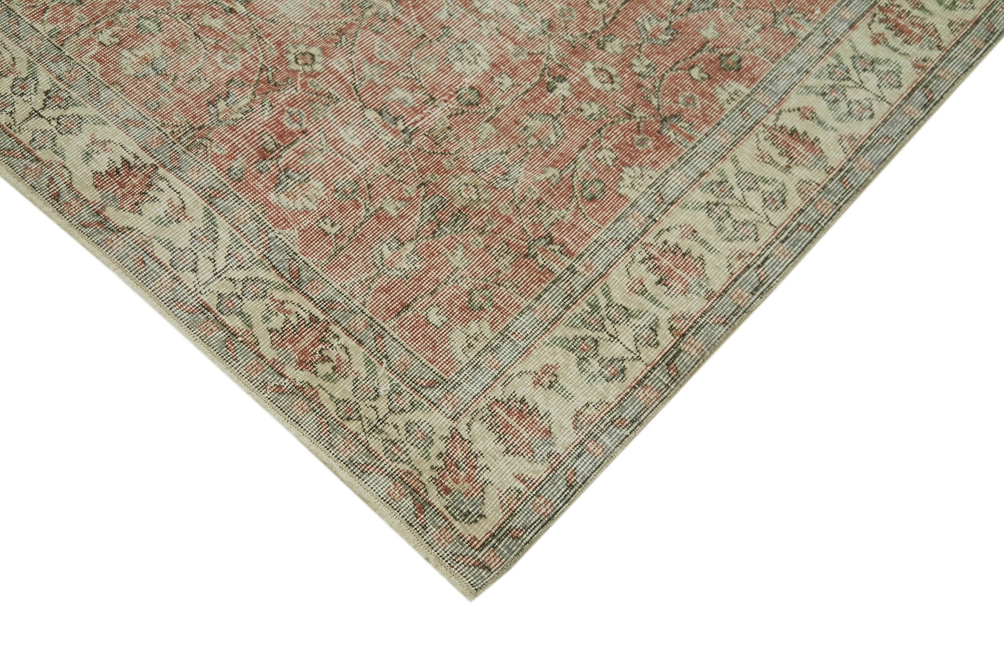 Handmade Wool Area Rug – Vintage Cotton Rug, Neutral Beige, 4'9''x8'4''