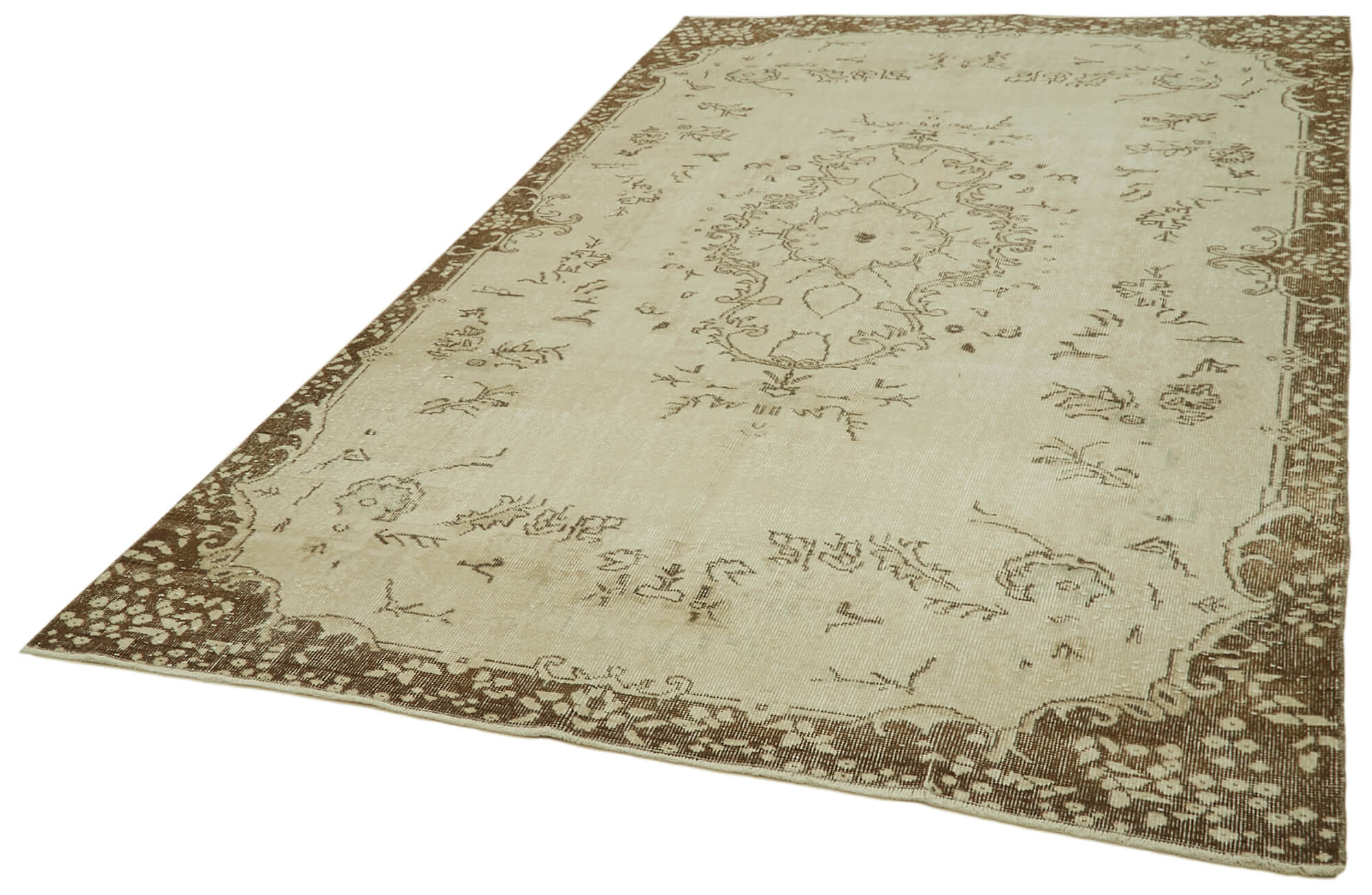 Handmade Wool Area Rug – Vintage Cotton Rug 6'1" x 10'2" Beige Turkish Wool