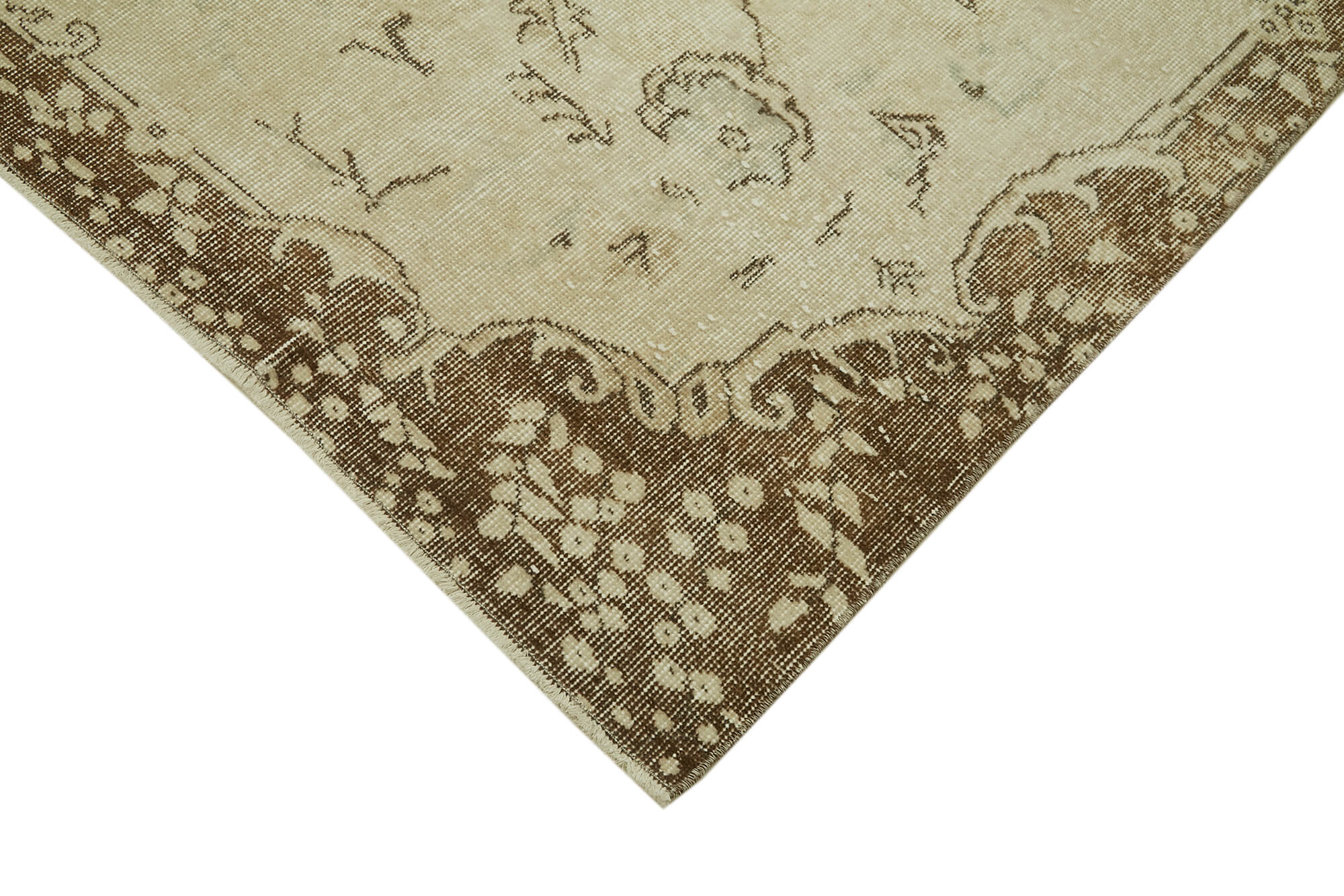 Handmade Wool Area Rug – Vintage Cotton Rug 6'1" x 10'2" Beige Turkish Wool