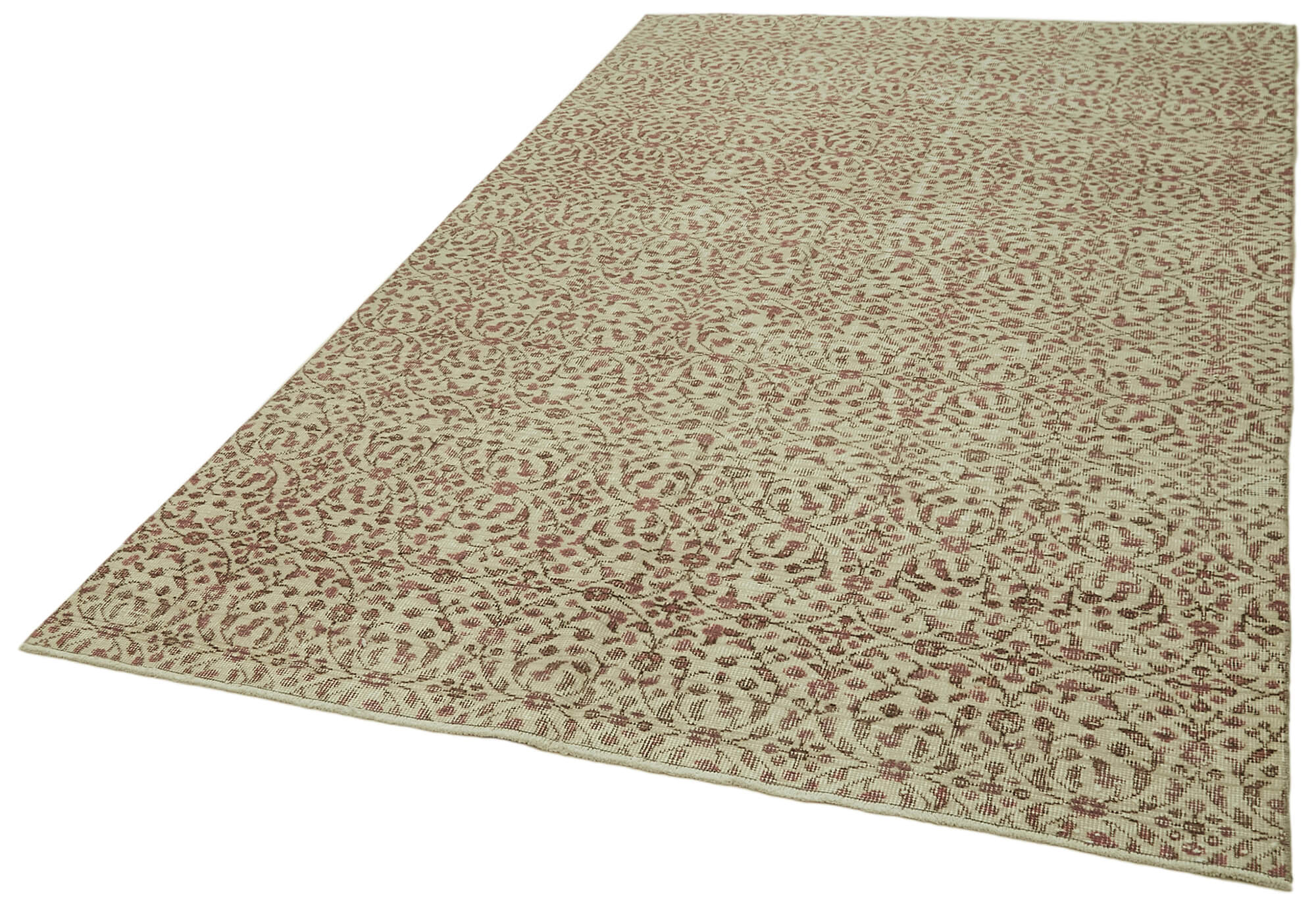 Handmade Wool Area Rug – Vintage Cotton Rug, Beige Area Carpet 5'8''x9'4''