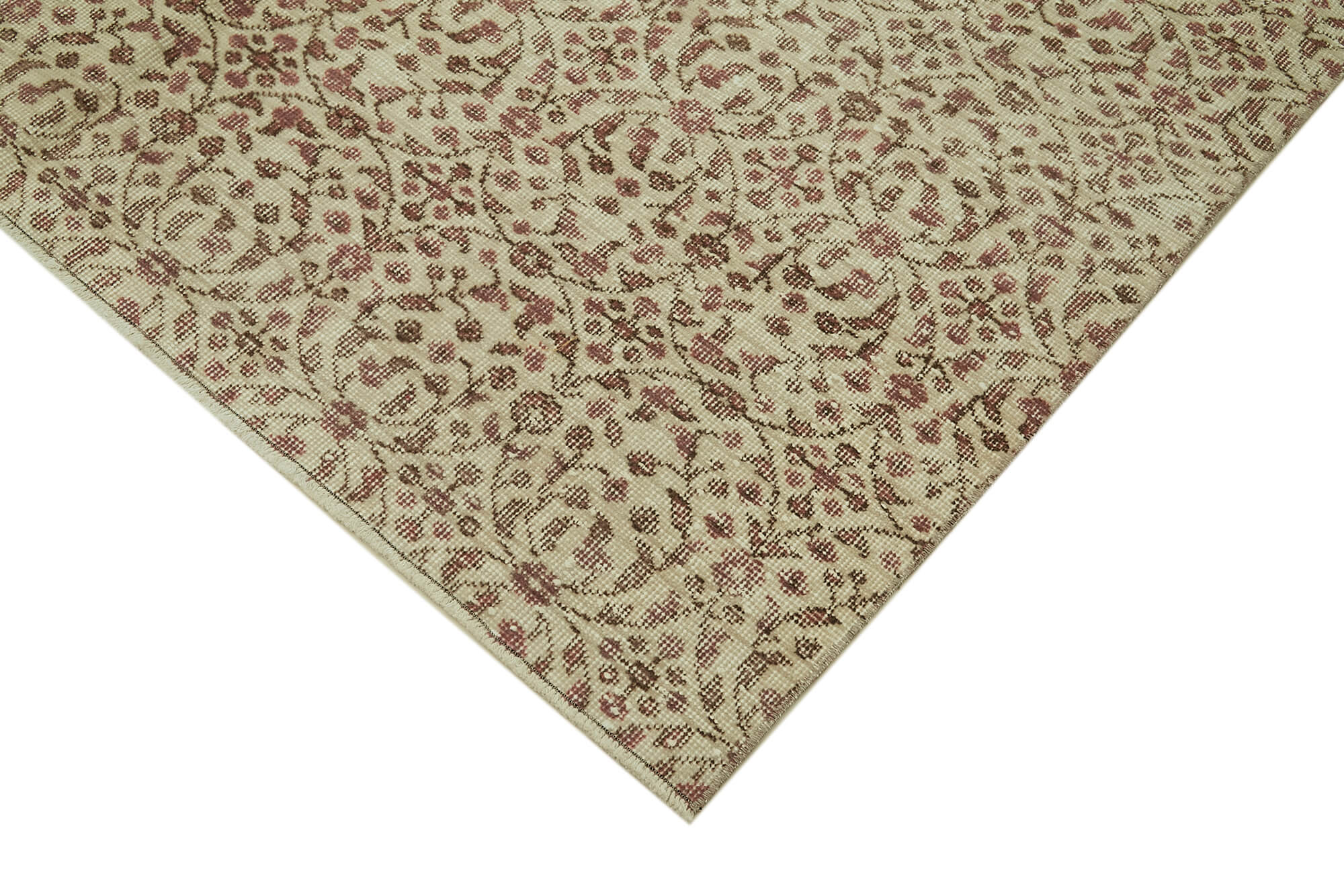 Handmade Wool Area Rug – Vintage Cotton Rug, Beige Area Carpet 5'8''x9'4''