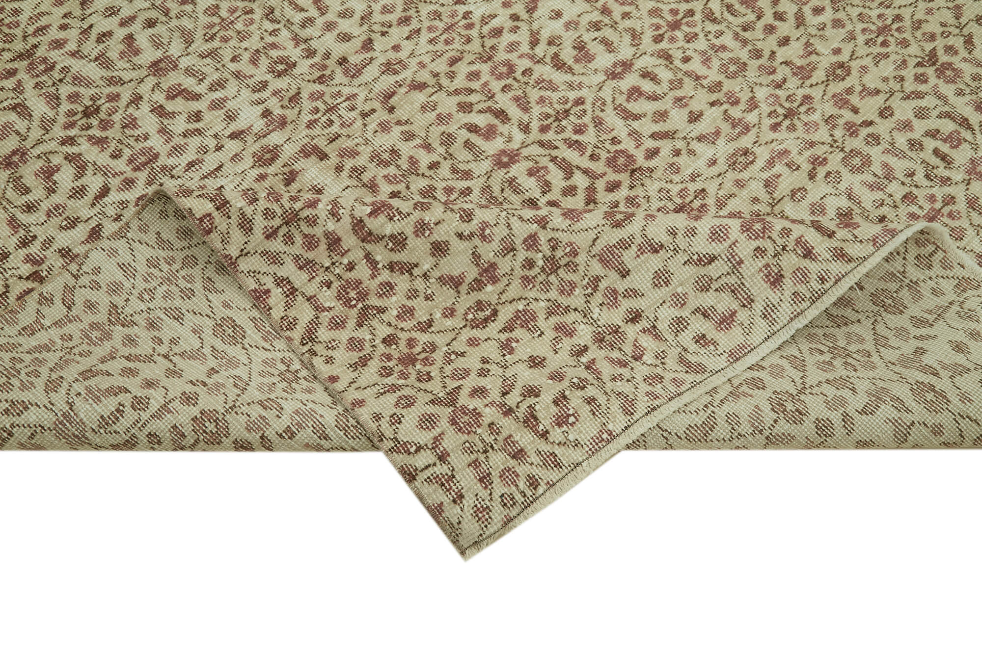 Handmade Wool Area Rug – Vintage Cotton Rug, Beige Area Carpet 5'8''x9'4''