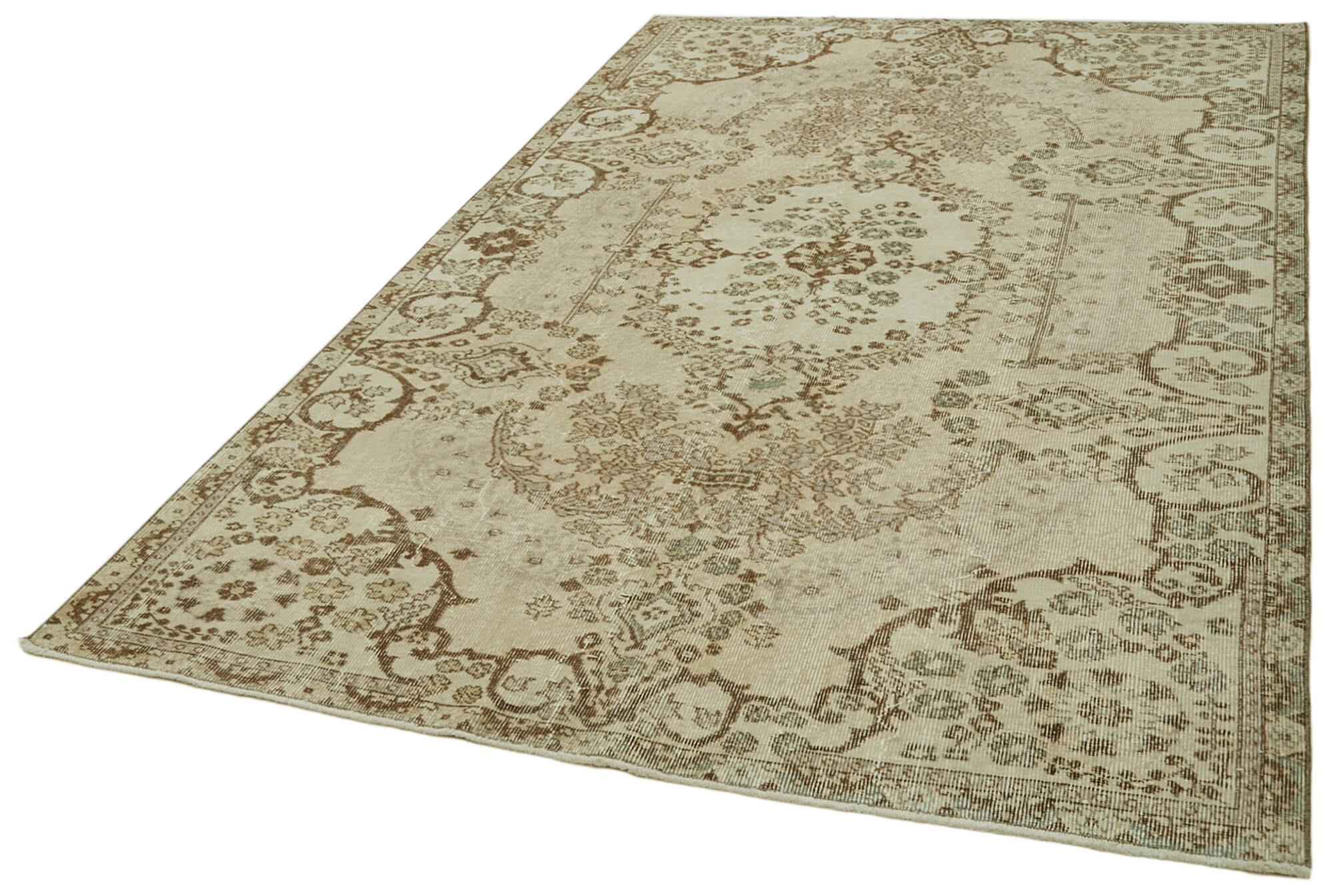 Handmade Vintage Area Rug | Traditional Beige Wool Carpet, Hand Woven Cotton Rug – 5'6''x8'10''