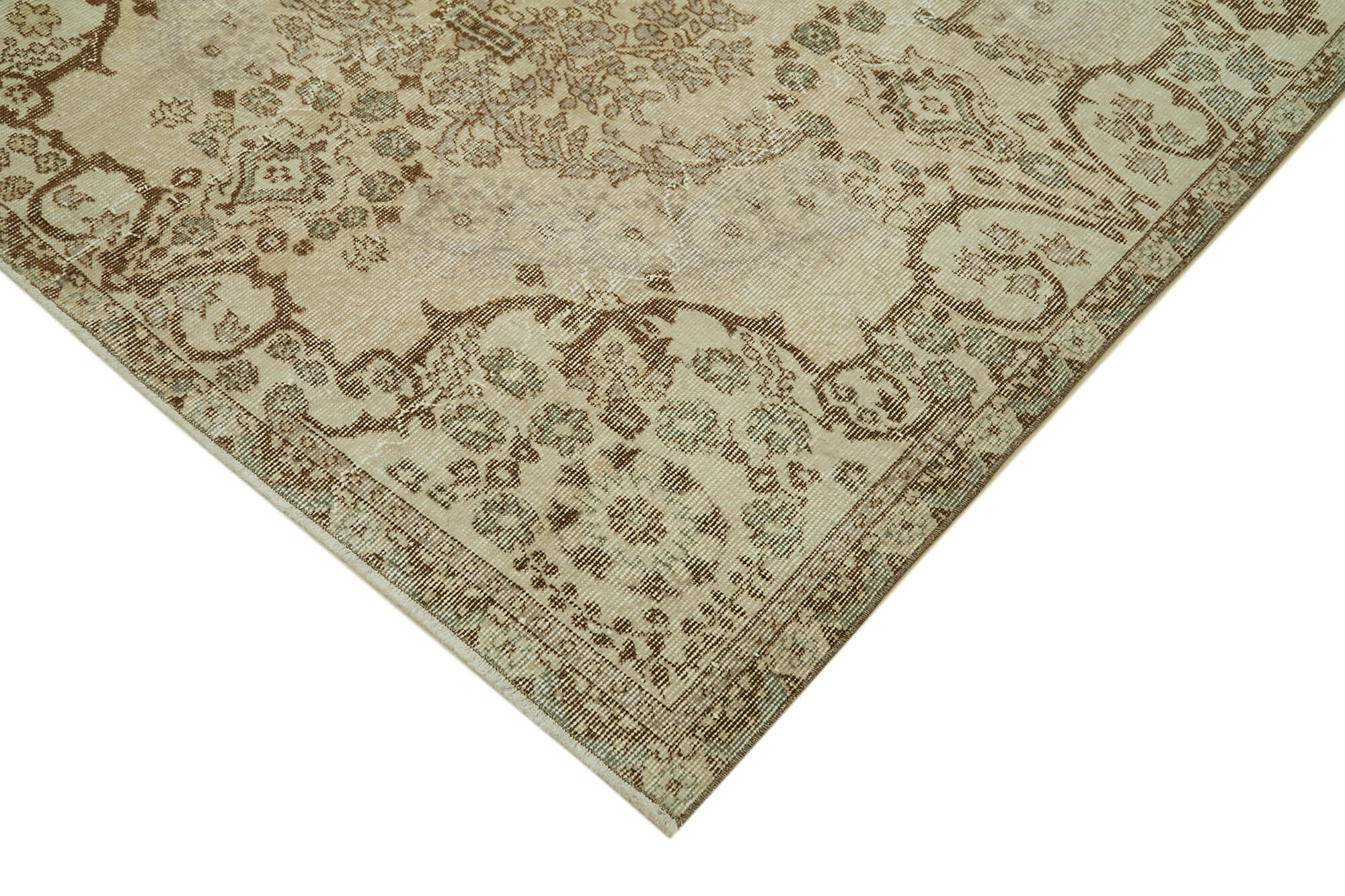 Handmade Vintage Area Rug | Traditional Beige Wool Carpet, Hand Woven Cotton Rug – 5'6''x8'10''