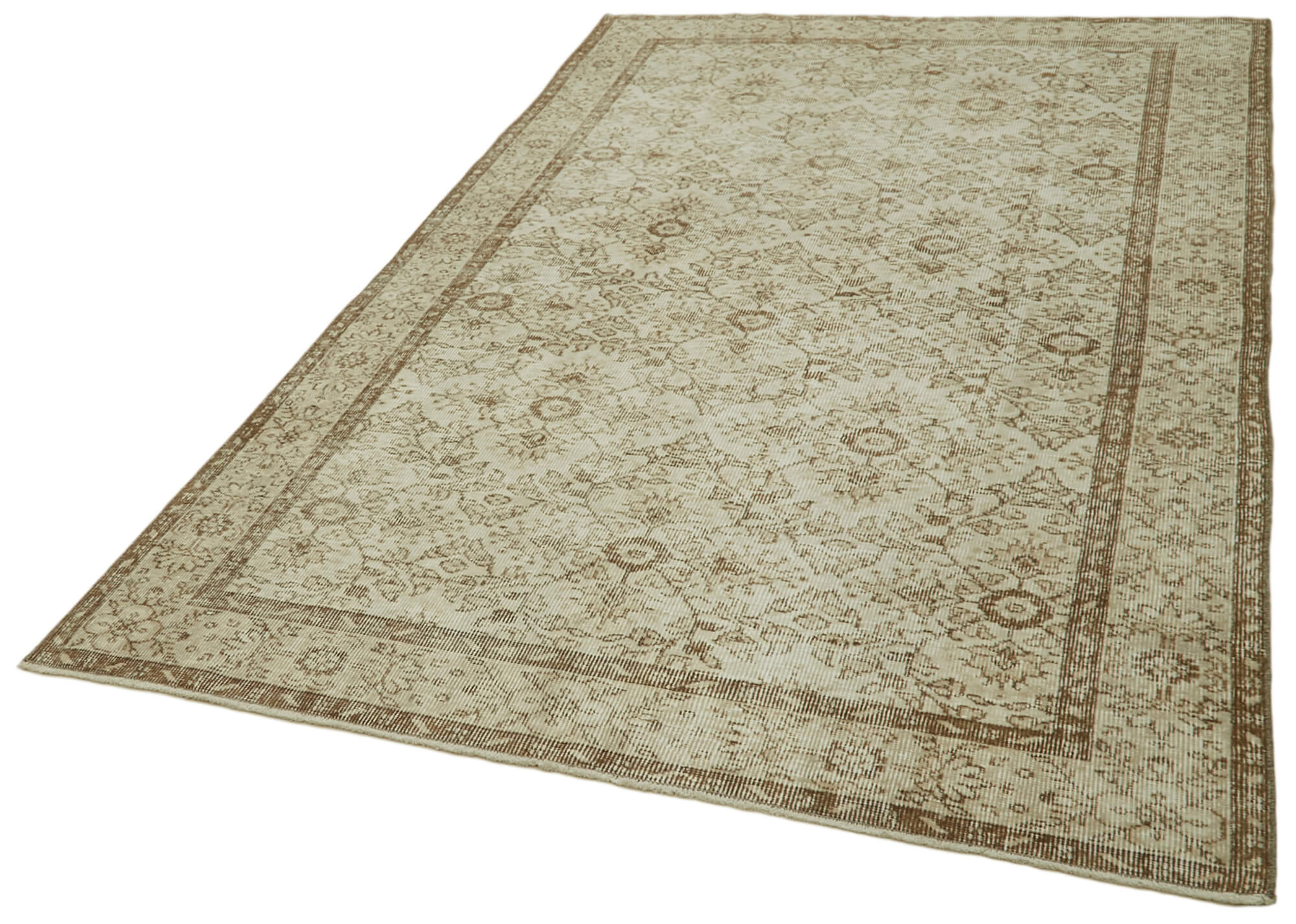 Handmade Vintage Area Rug – Beige Wool Carpet With Durable Cotton Weave 5'3''x9'1''
