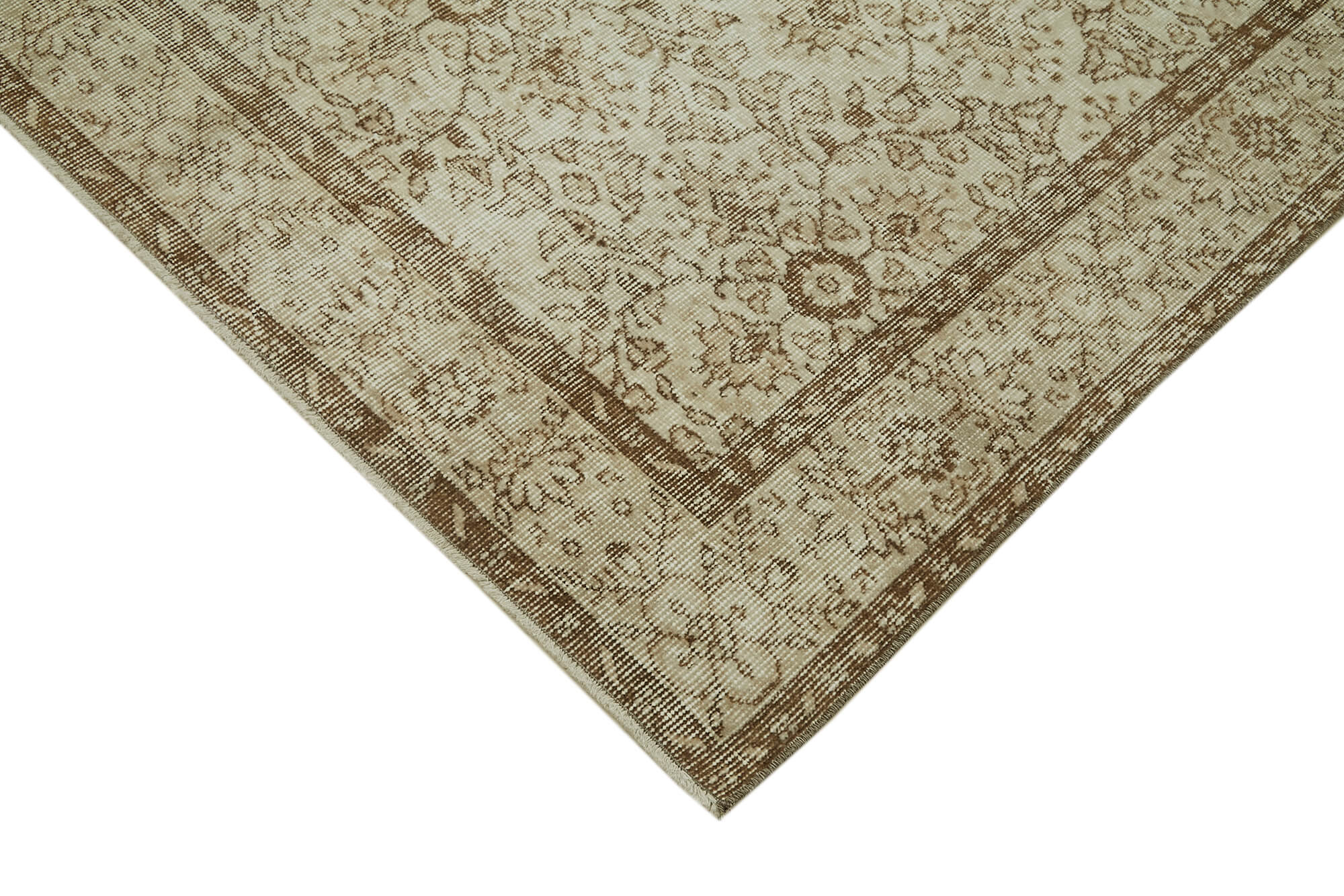 Handmade Vintage Area Rug – Beige Wool Carpet With Durable Cotton Weave 5'3''x9'1''