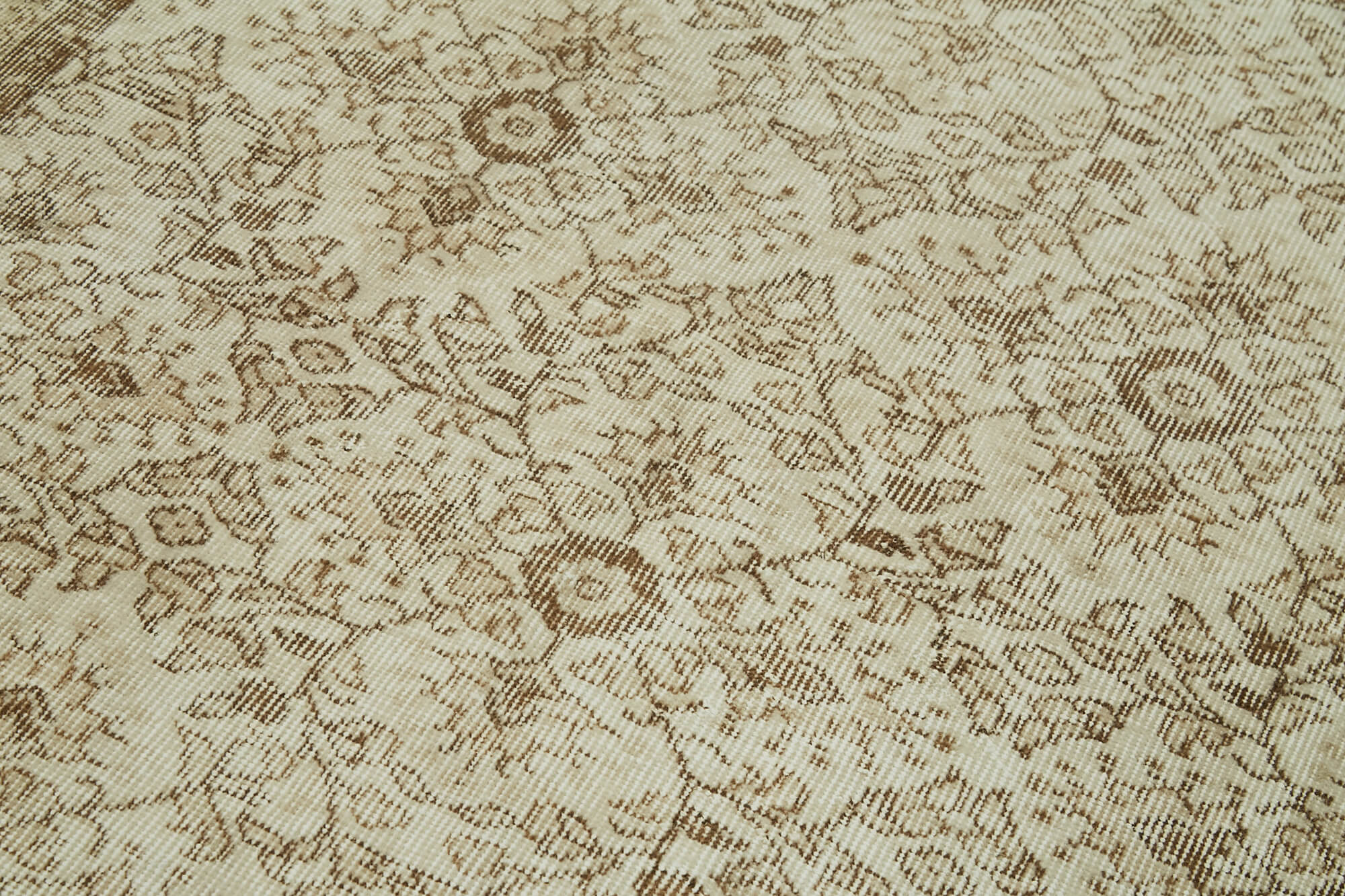 Handmade Vintage Area Rug – Beige Wool Carpet With Durable Cotton Weave 5'3''x9'1''
