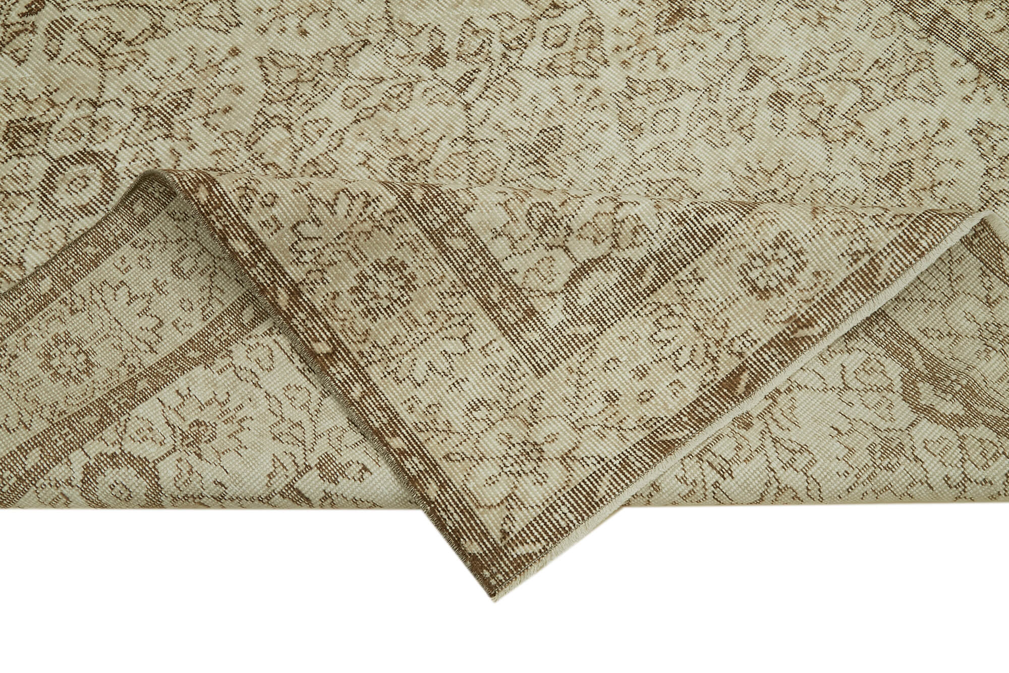 Handmade Vintage Area Rug – Beige Wool Carpet With Durable Cotton Weave 5'3''x9'1''