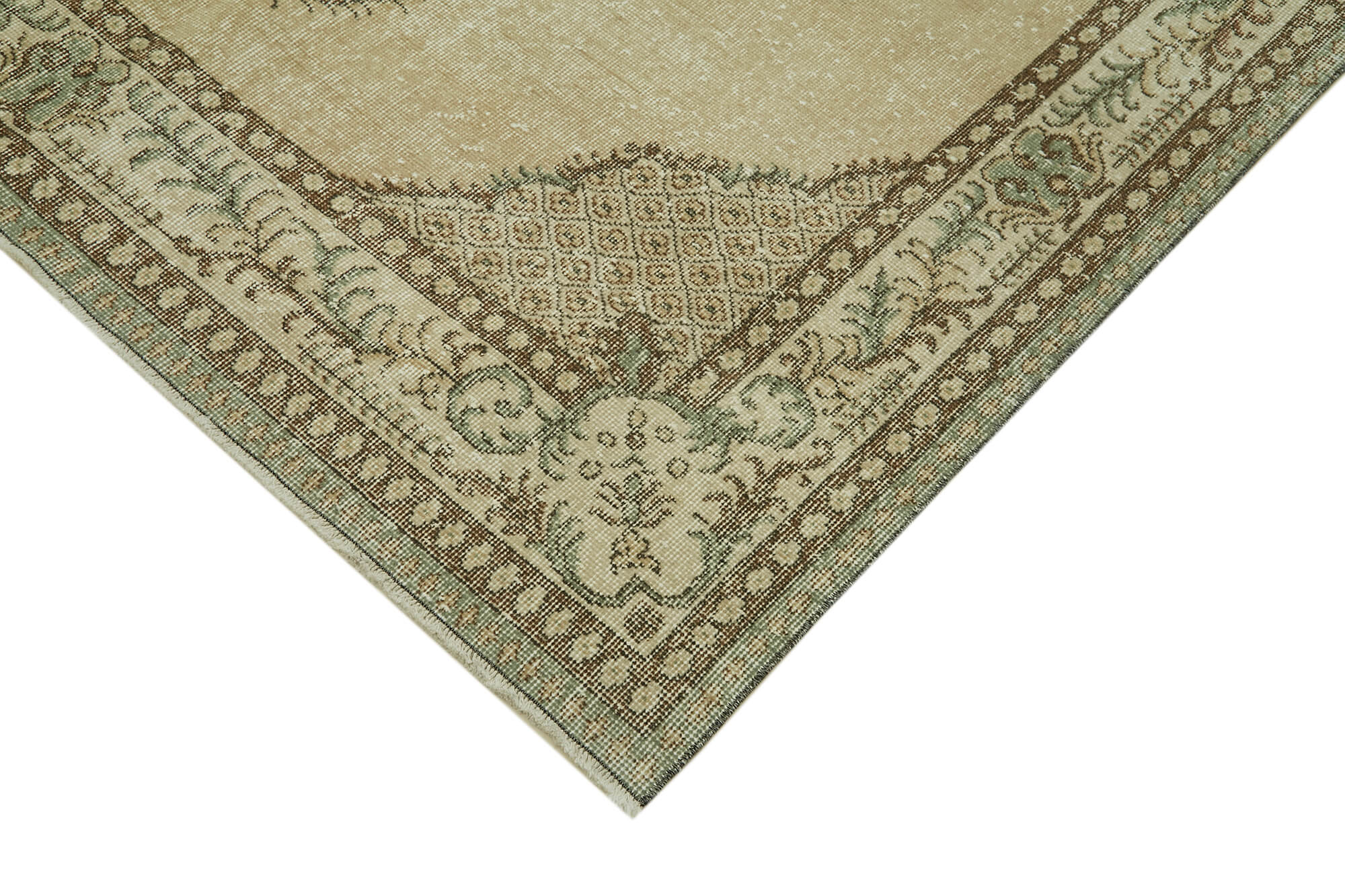 Handmade Wool Area Rug - Vintage Cotton Rug Beige 6'1'' x 9'2'' Classic Style