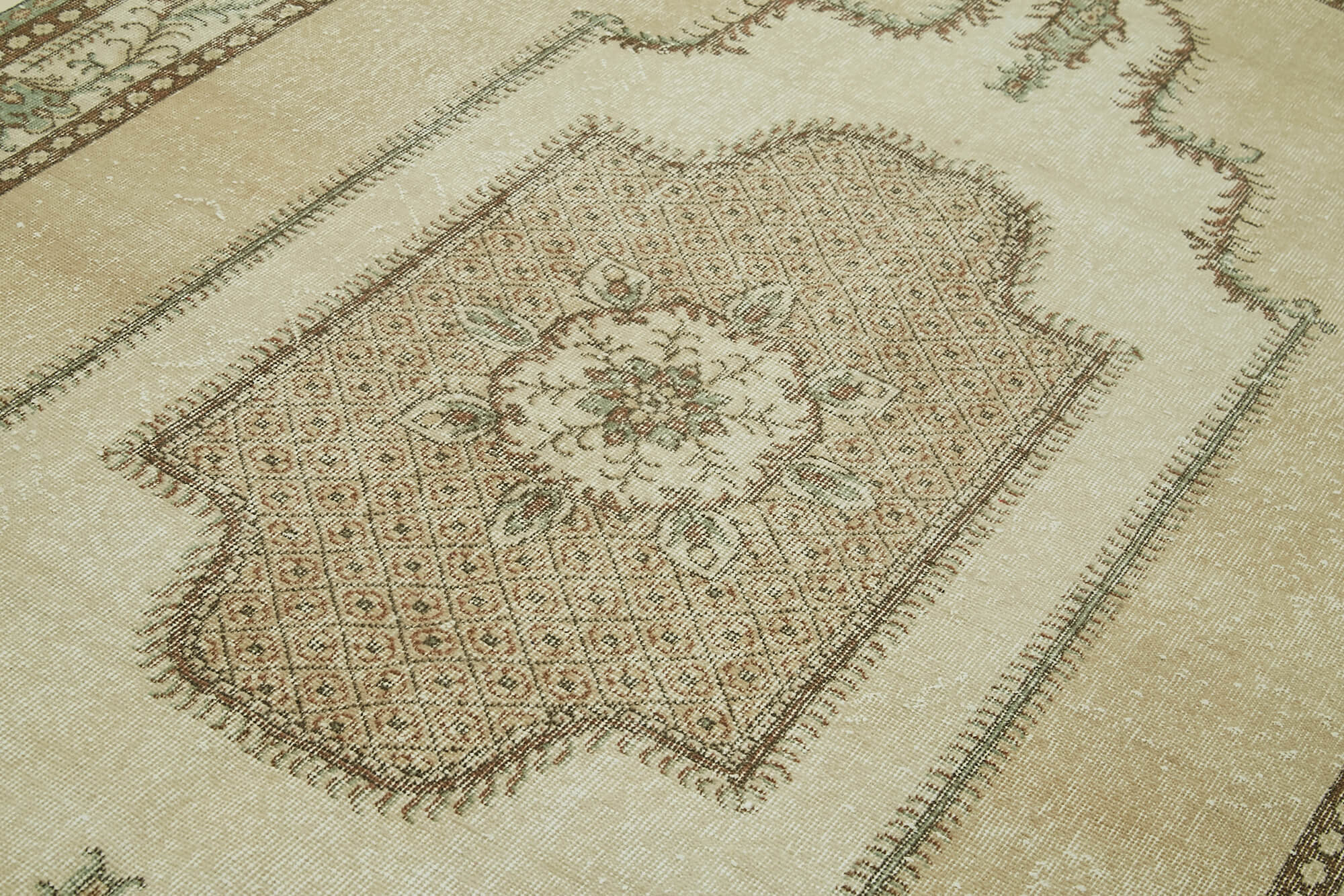 Handmade Wool Area Rug - Vintage Cotton Rug Beige 6'1'' x 9'2'' Classic Style
