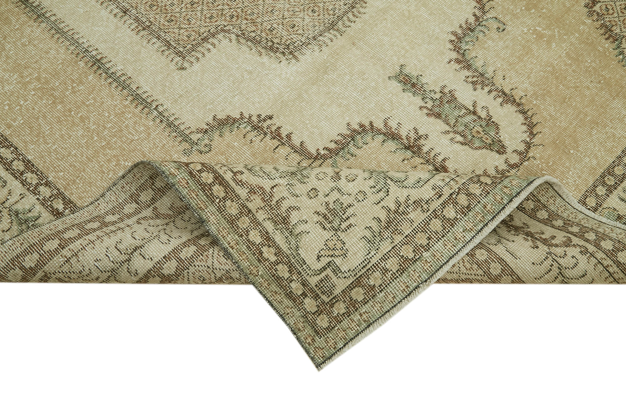 Handmade Wool Area Rug - Vintage Cotton Rug Beige 6'1'' x 9'2'' Classic Style