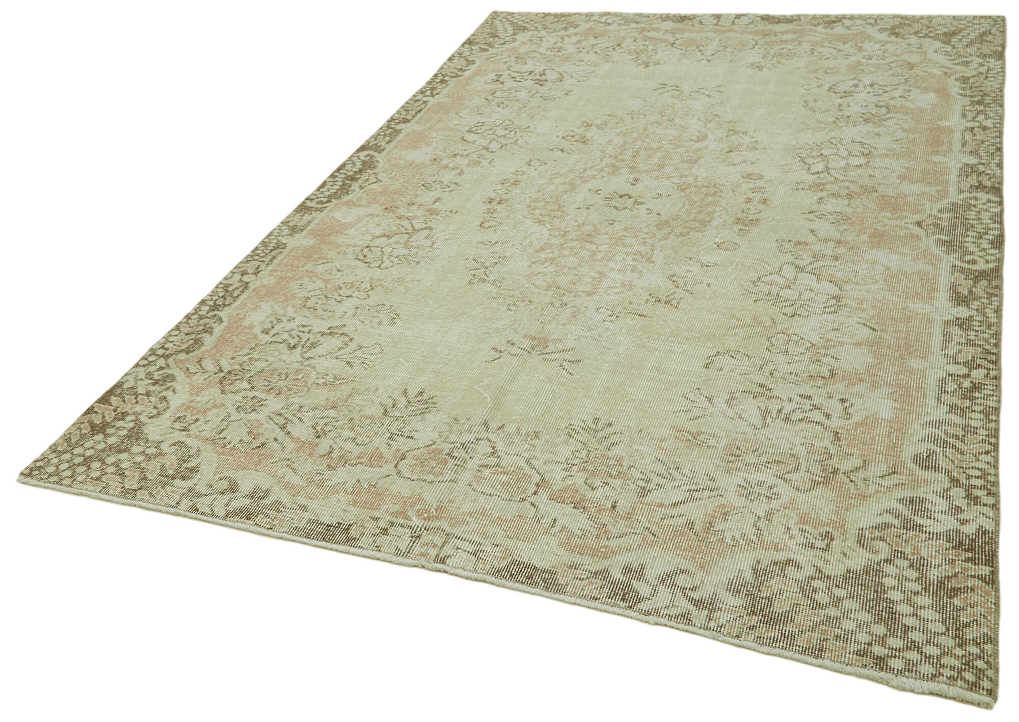 Handmade Wool Area Rug – Vintage Cotton Rug | Beige Turkish Wool Carpet 5'9''x9'1''