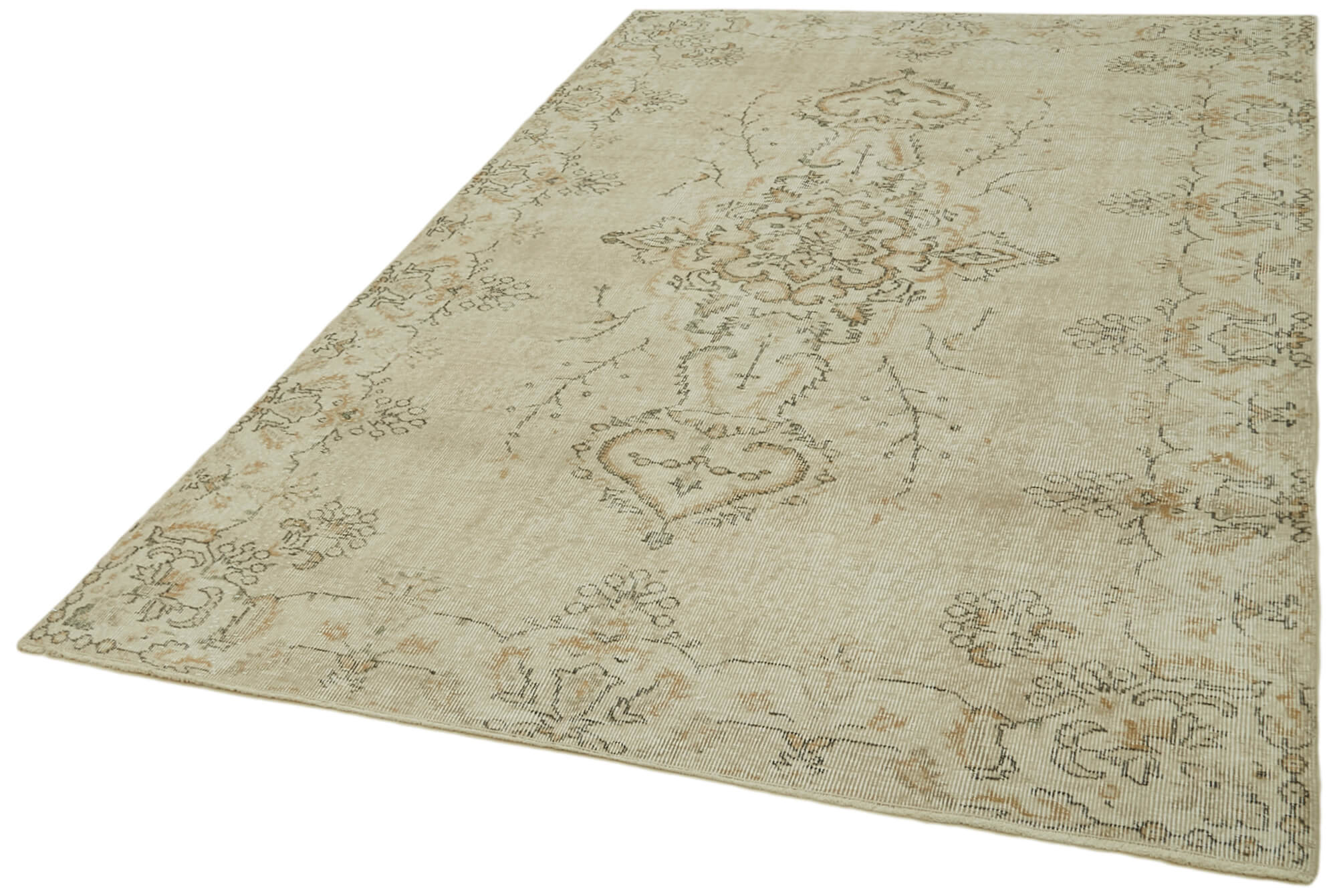 Handmade Vintage Area Rug – Beige Cotton Wool Rug, Hand Woven Turkish Carpet 5'6''x8'6''