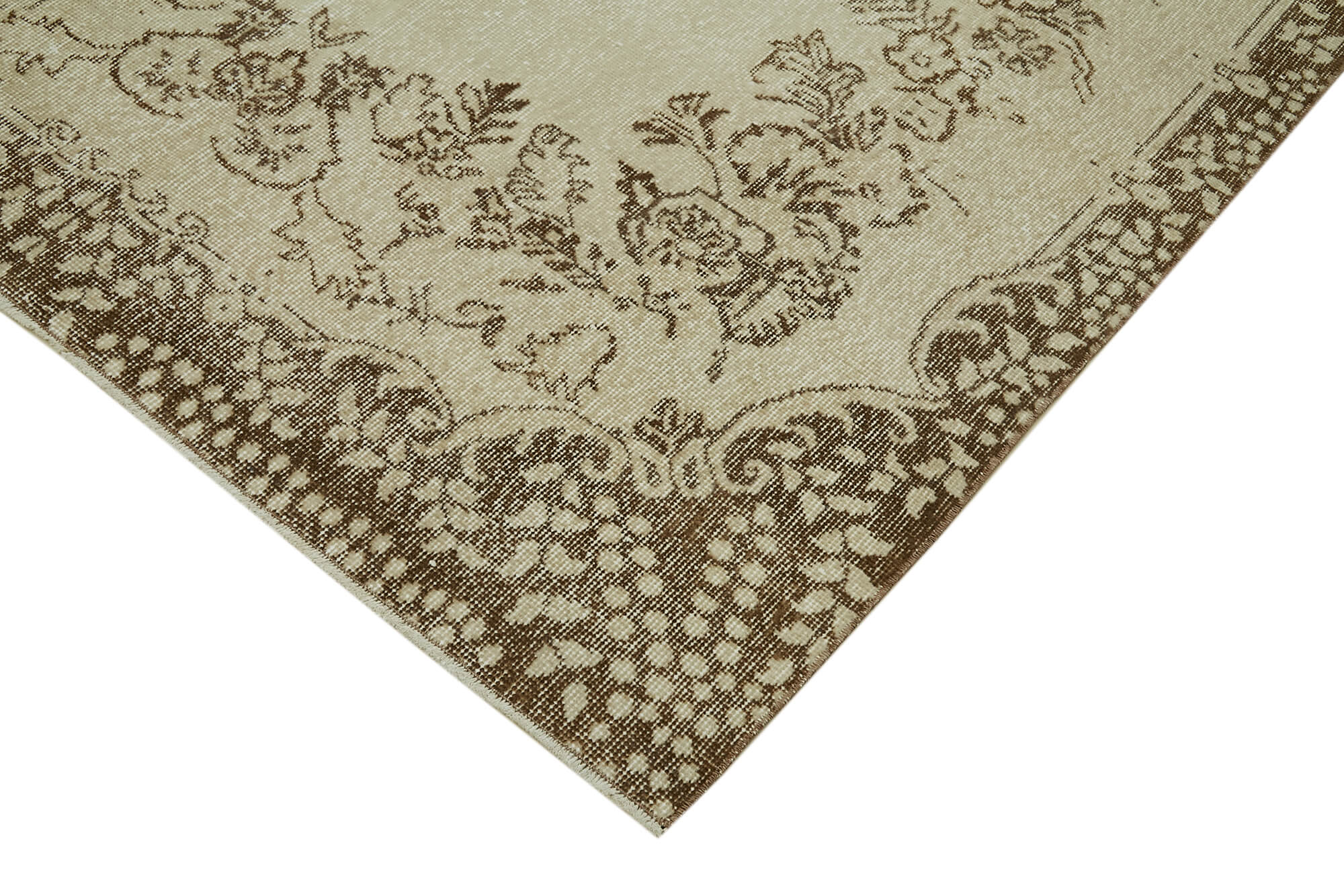 Handmade Vintage Area Rug – Beige Wool Carpet, Turkish Hand Knotted Cotton Weave 5'5''x9'5''