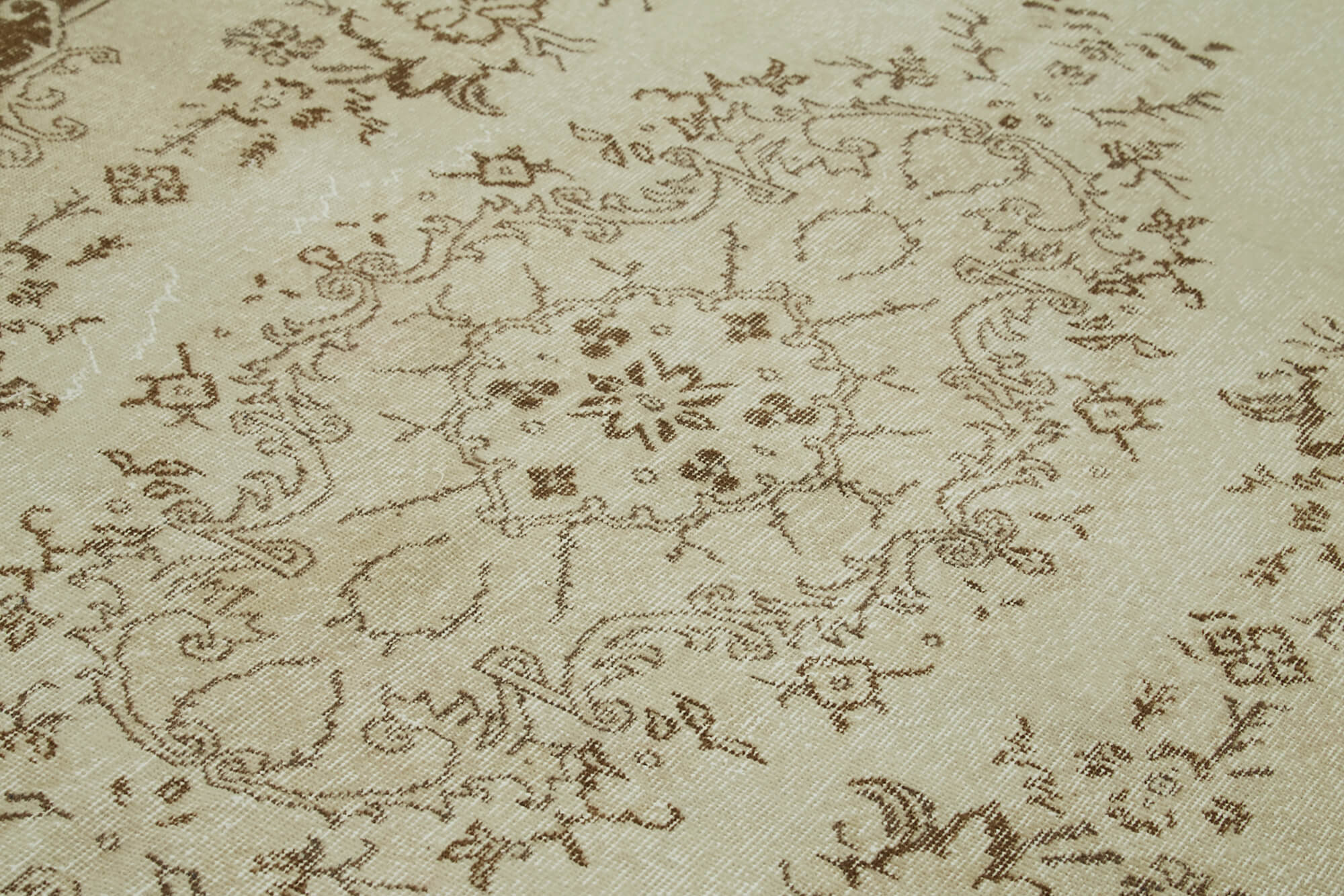 Handmade Vintage Area Rug – Beige Wool Carpet, Turkish Hand Knotted Cotton Weave 5'5''x9'5''
