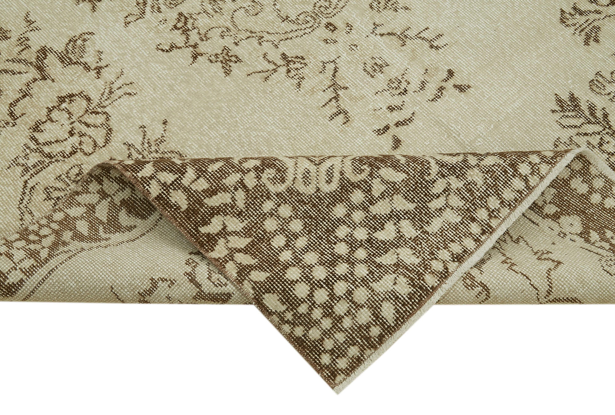 Handmade Vintage Area Rug – Beige Wool Carpet, Turkish Hand Knotted Cotton Weave 5'5''x9'5''