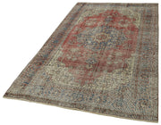 Handmade Wool Area Rug - Vintage Beige Cotton Turkish Wool Rug 4'7''x8'1''