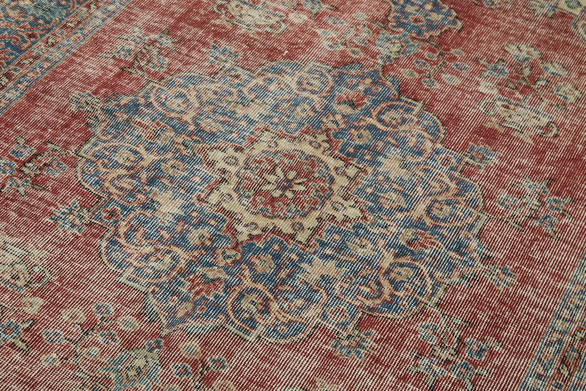 Handmade Wool Area Rug - Vintage Beige Cotton Turkish Wool Rug 4'7''x8'1''