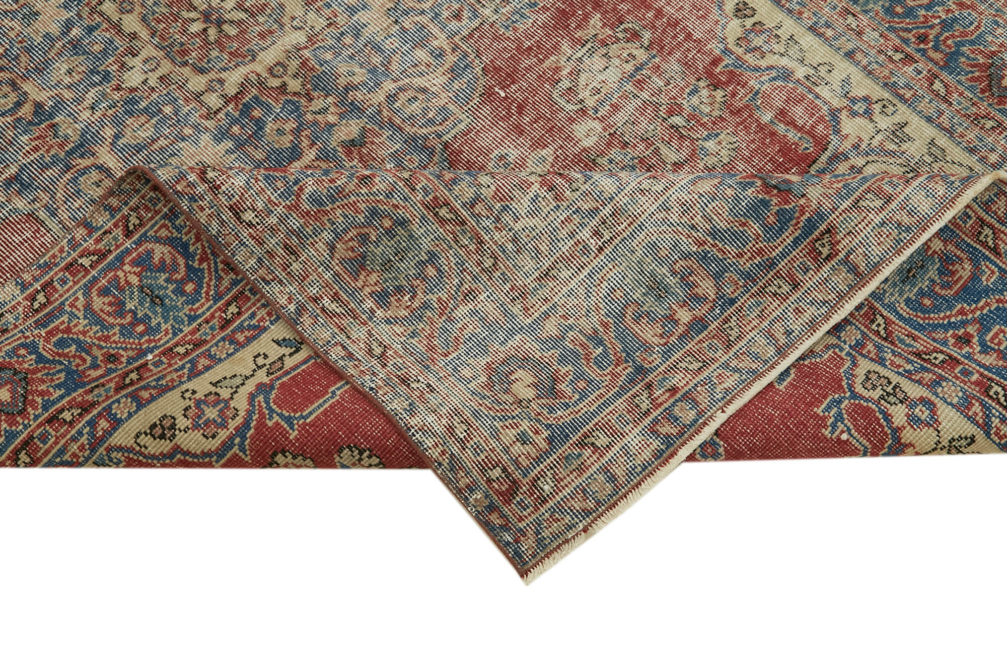 Handmade Wool Area Rug - Vintage Beige Cotton Turkish Wool Rug 4'7''x8'1''